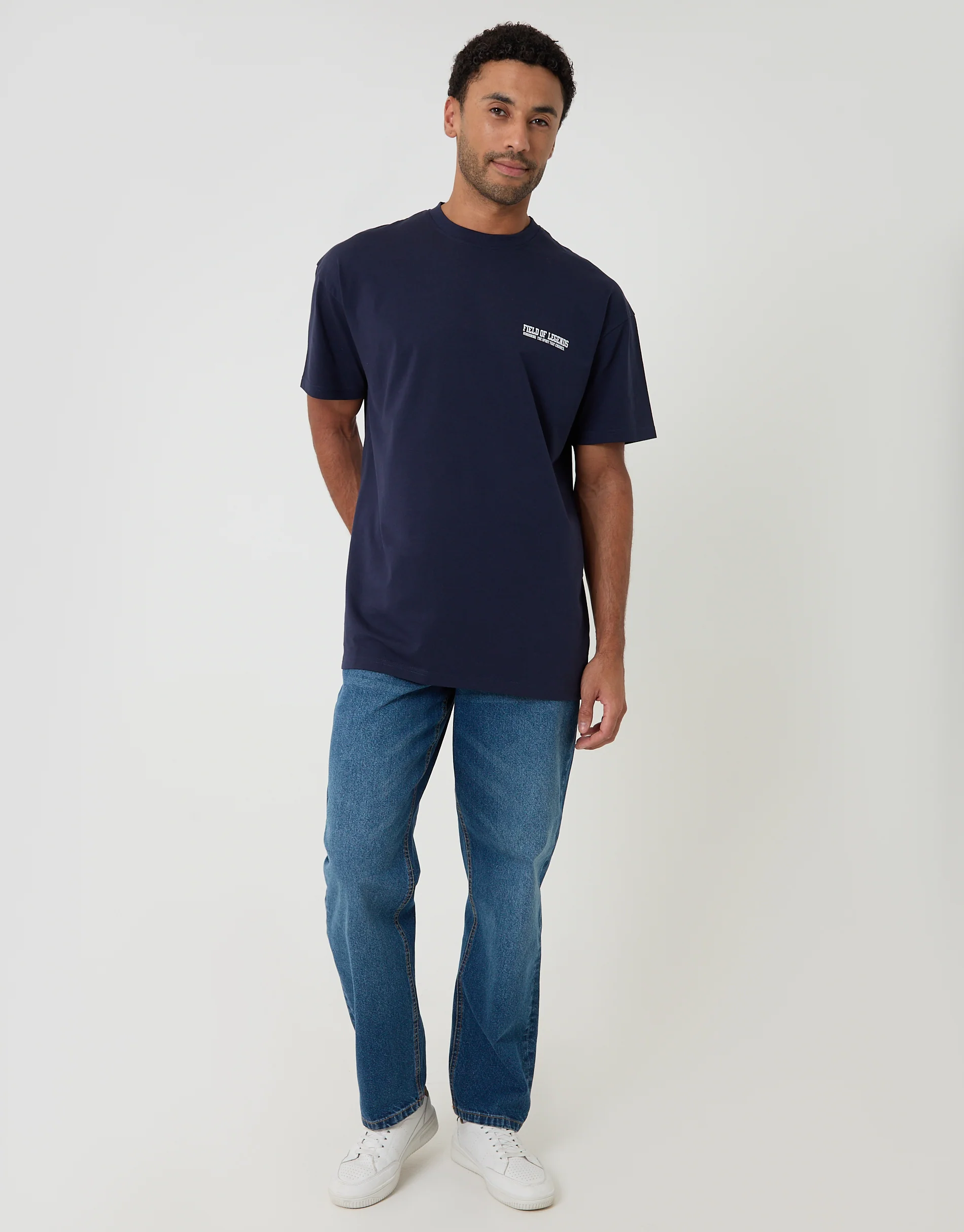Oversized Field of Legends Cotton T-Shirt in Navy - Image 3