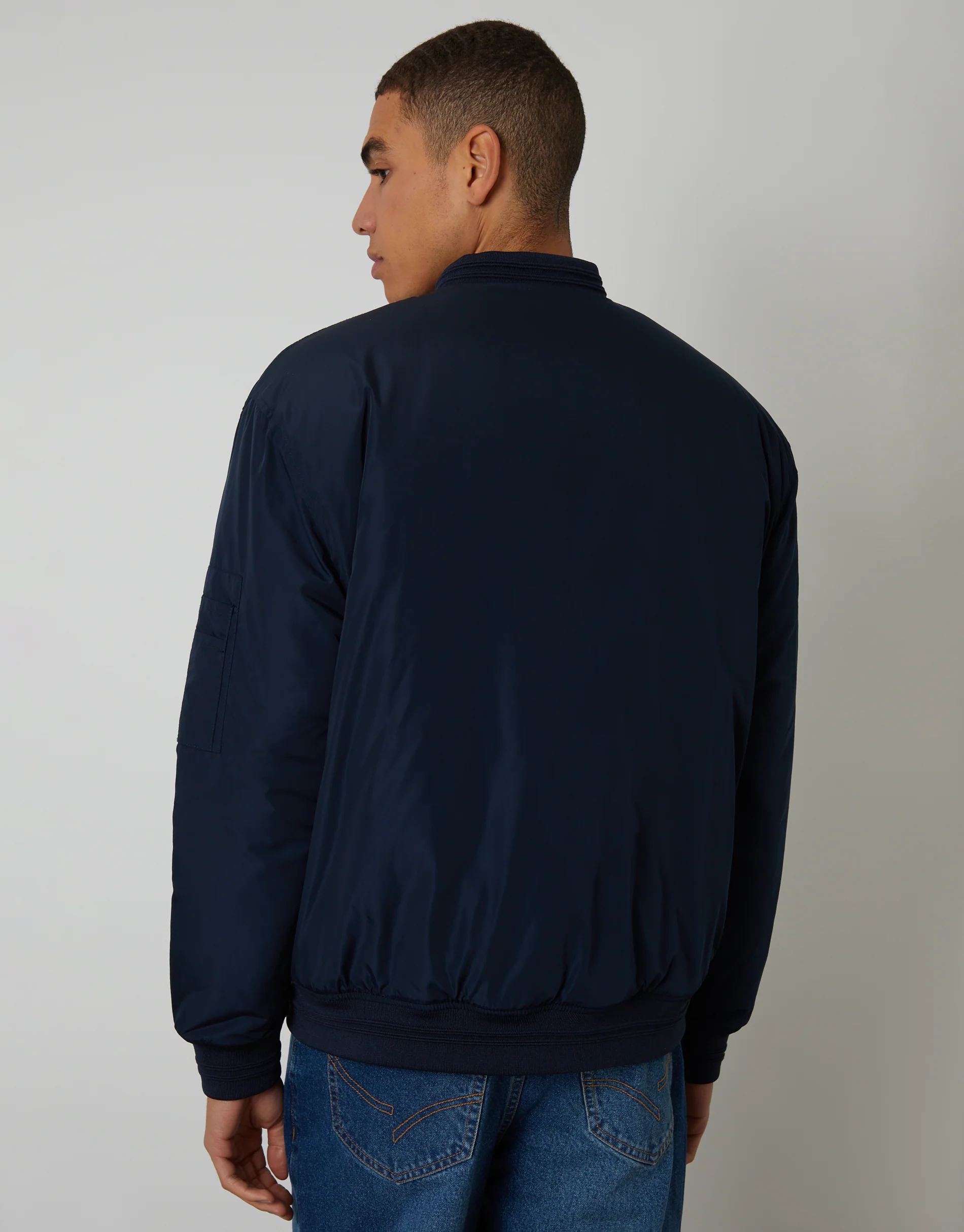 Padded Bomber Jacket in Navy - Image 2
