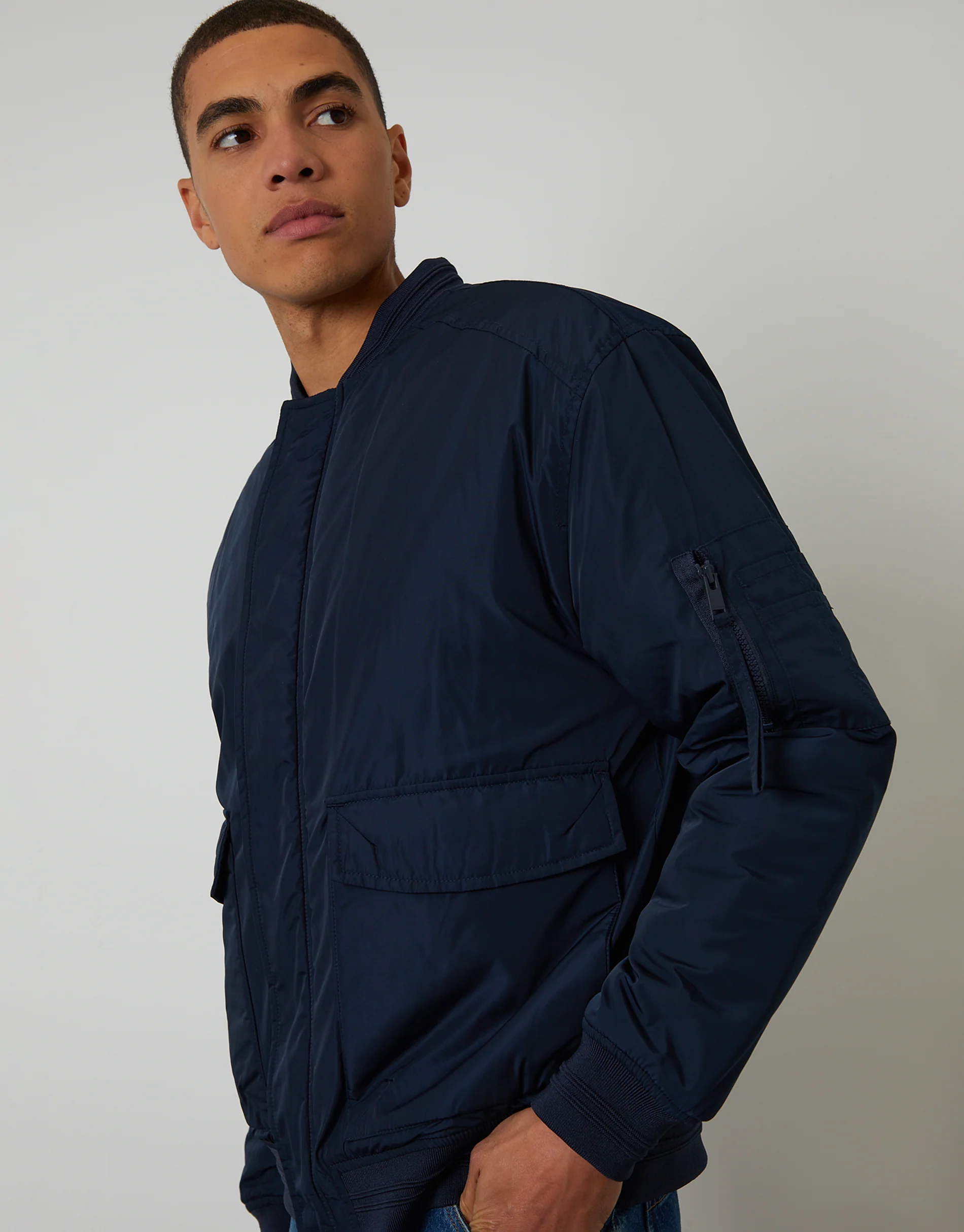 Padded Bomber Jacket in Navy - Image 4