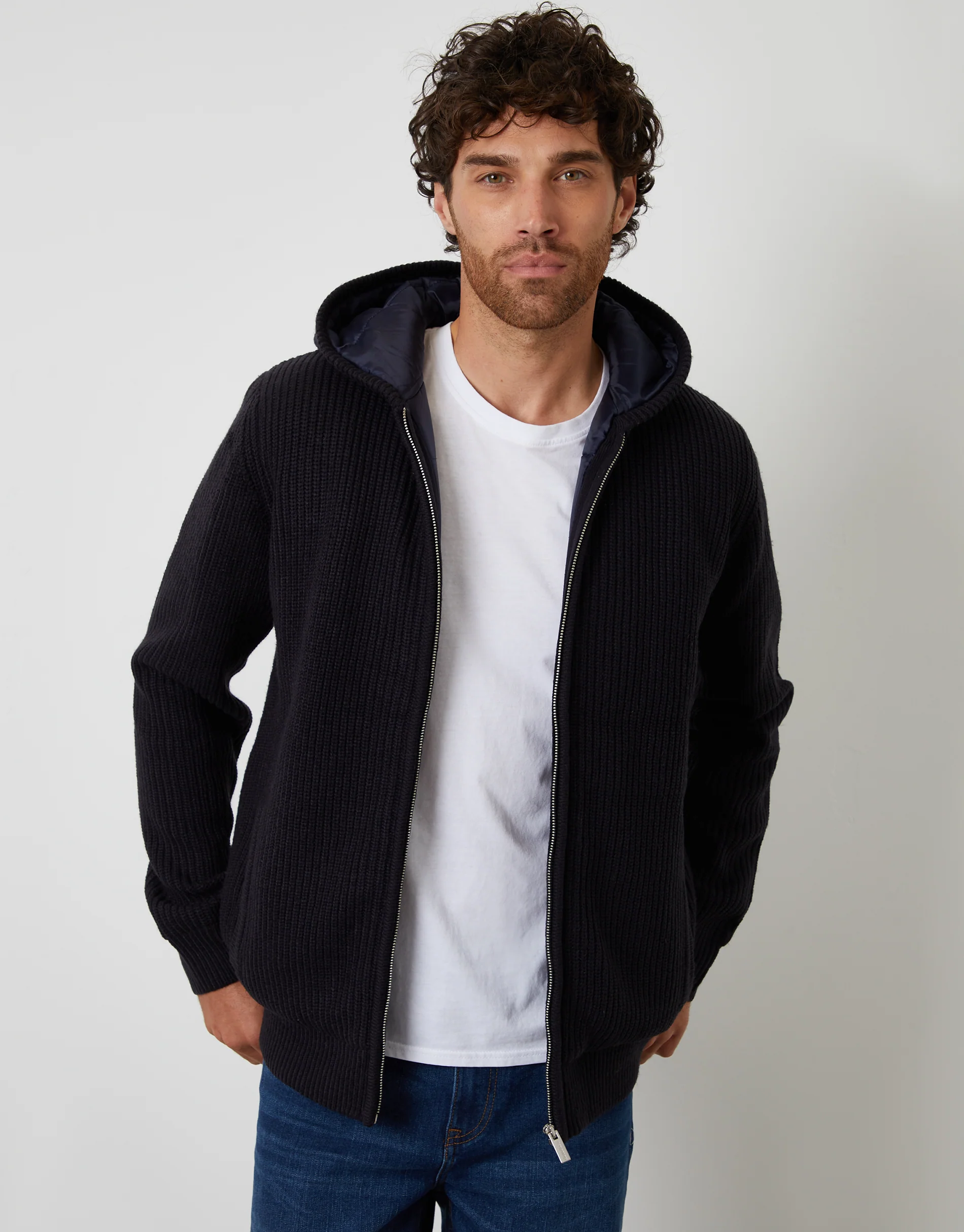 Padded Knitted Jacket in Navy