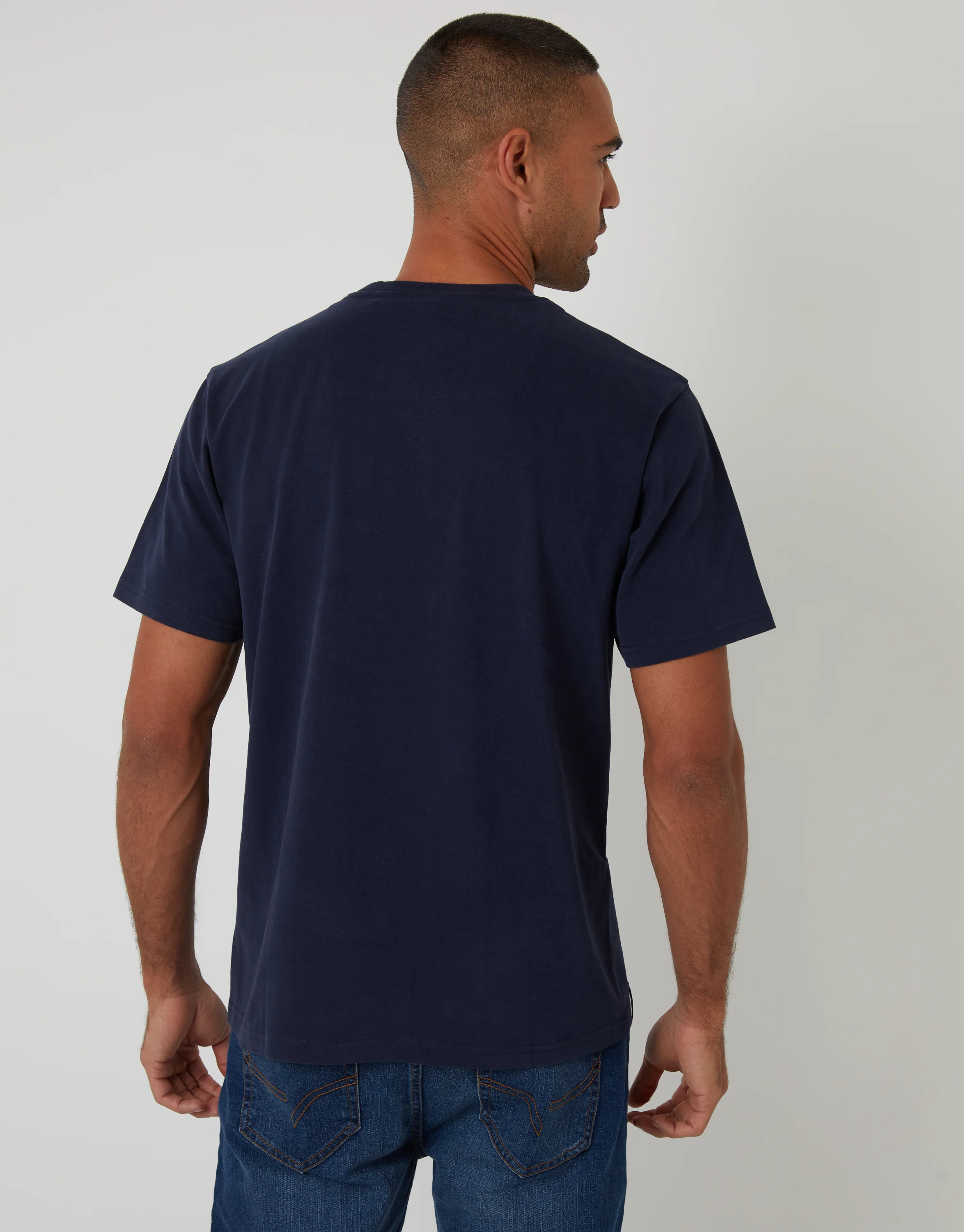 Peached Cotton Crew Neck T-Shirt in Navy - Image 2