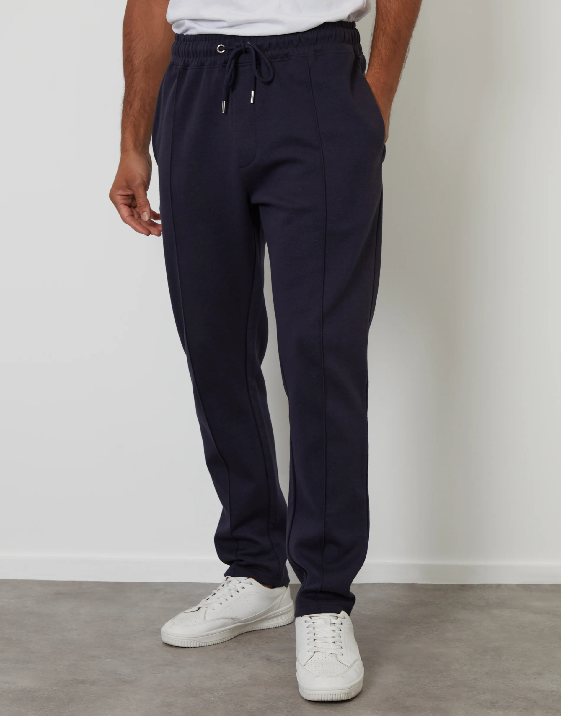Pintuck Pique Joggers in Navy - Image 2