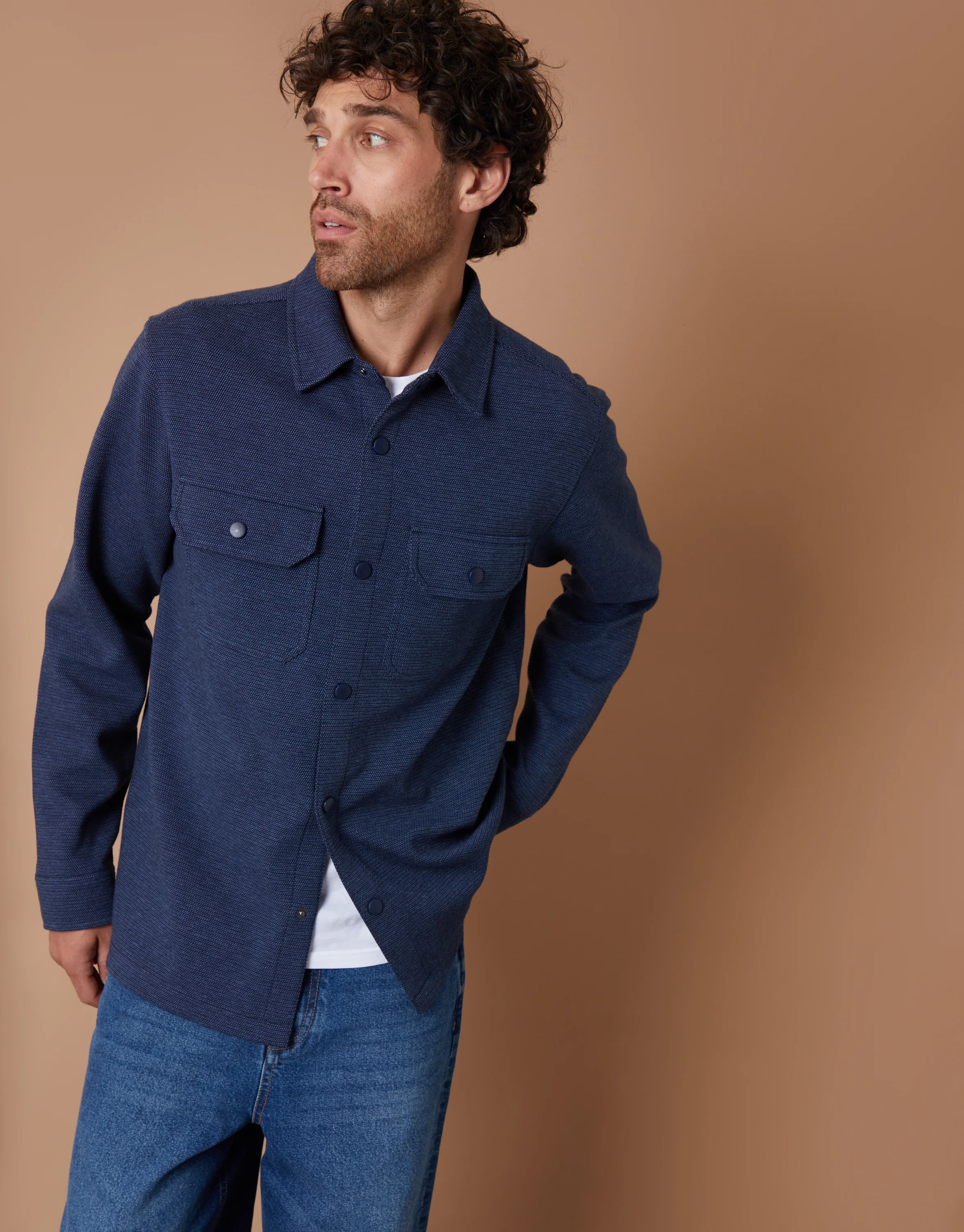 Pique Shacket in Navy - Image 5