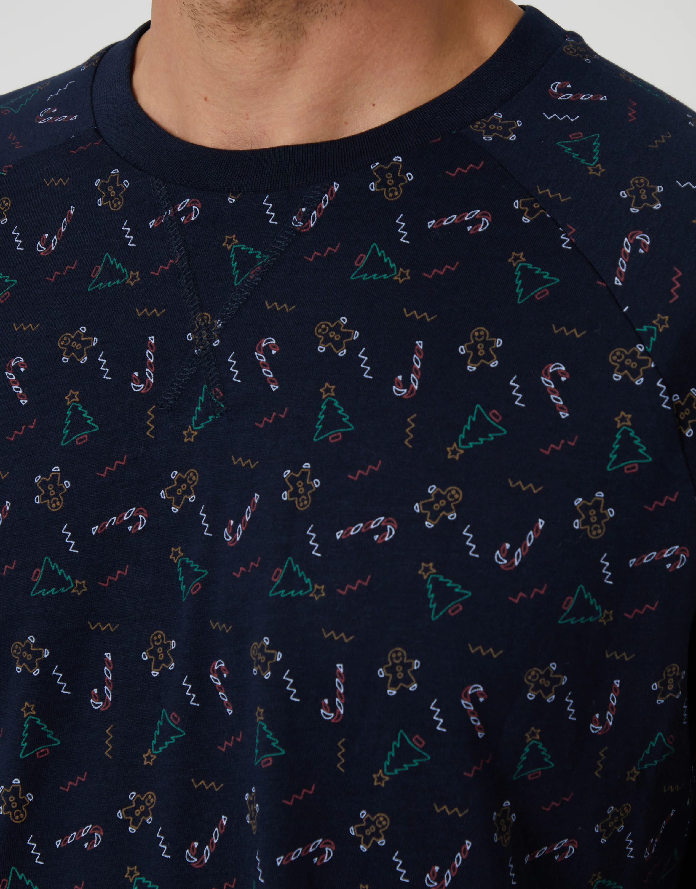 Printed Christmas Long Pyjama Set in Navy - Image 5