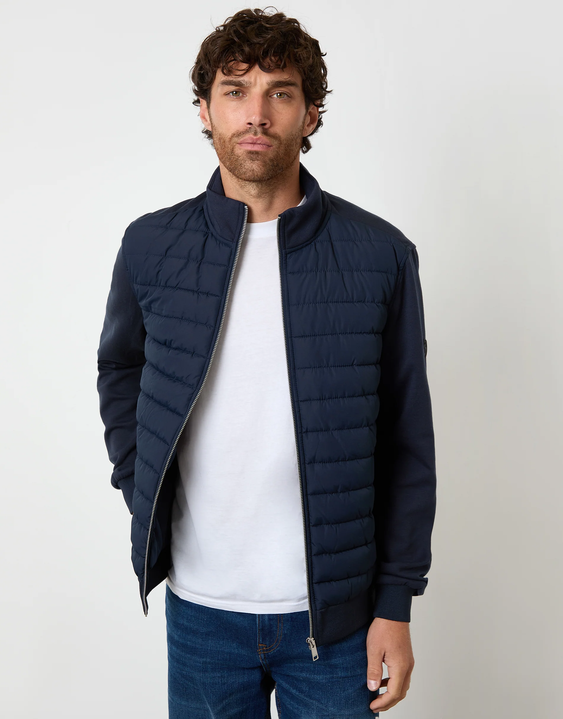 Quilted Hybrid Funnel Neck Jacket in Navy