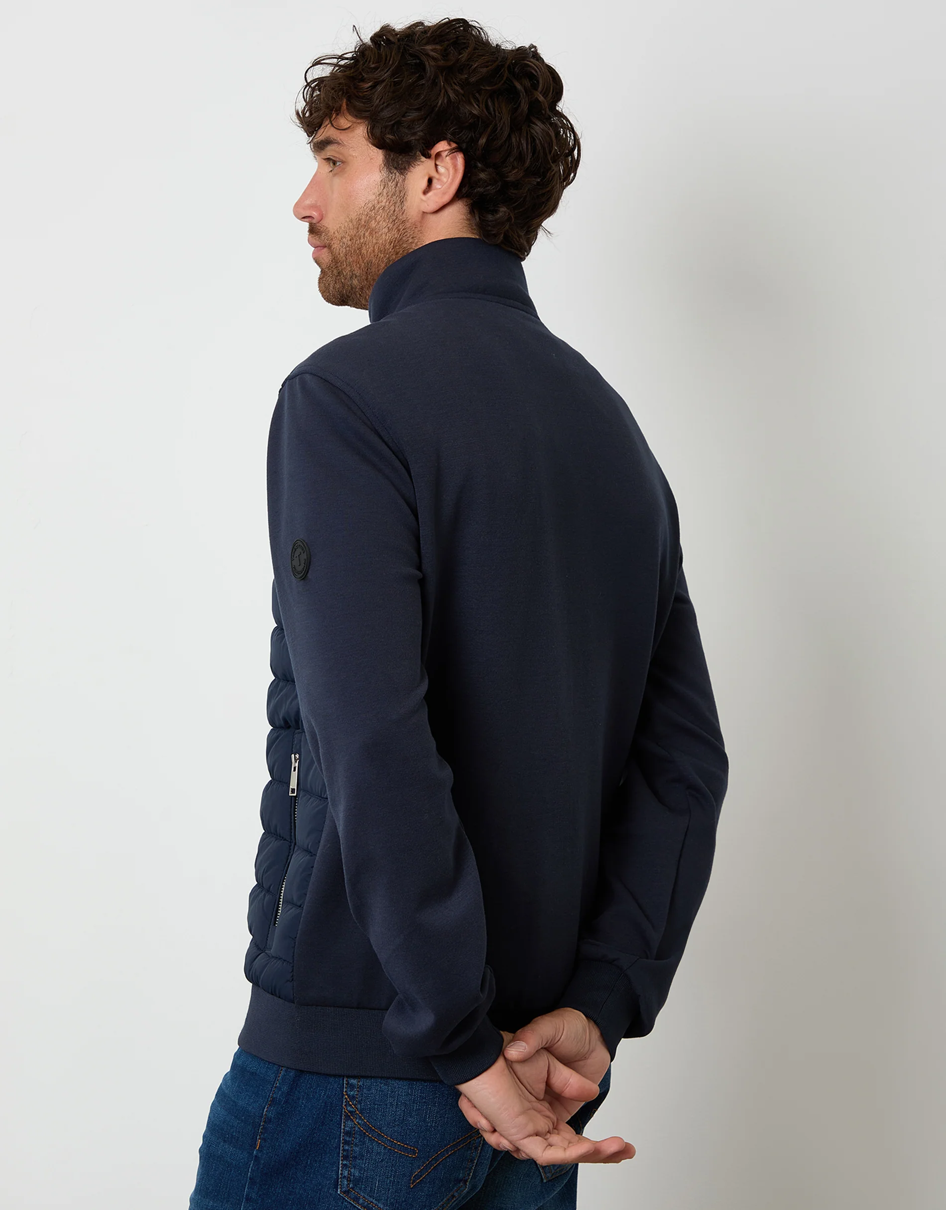 Quilted Hybrid Funnel Neck Jacket in Navy - Image 2