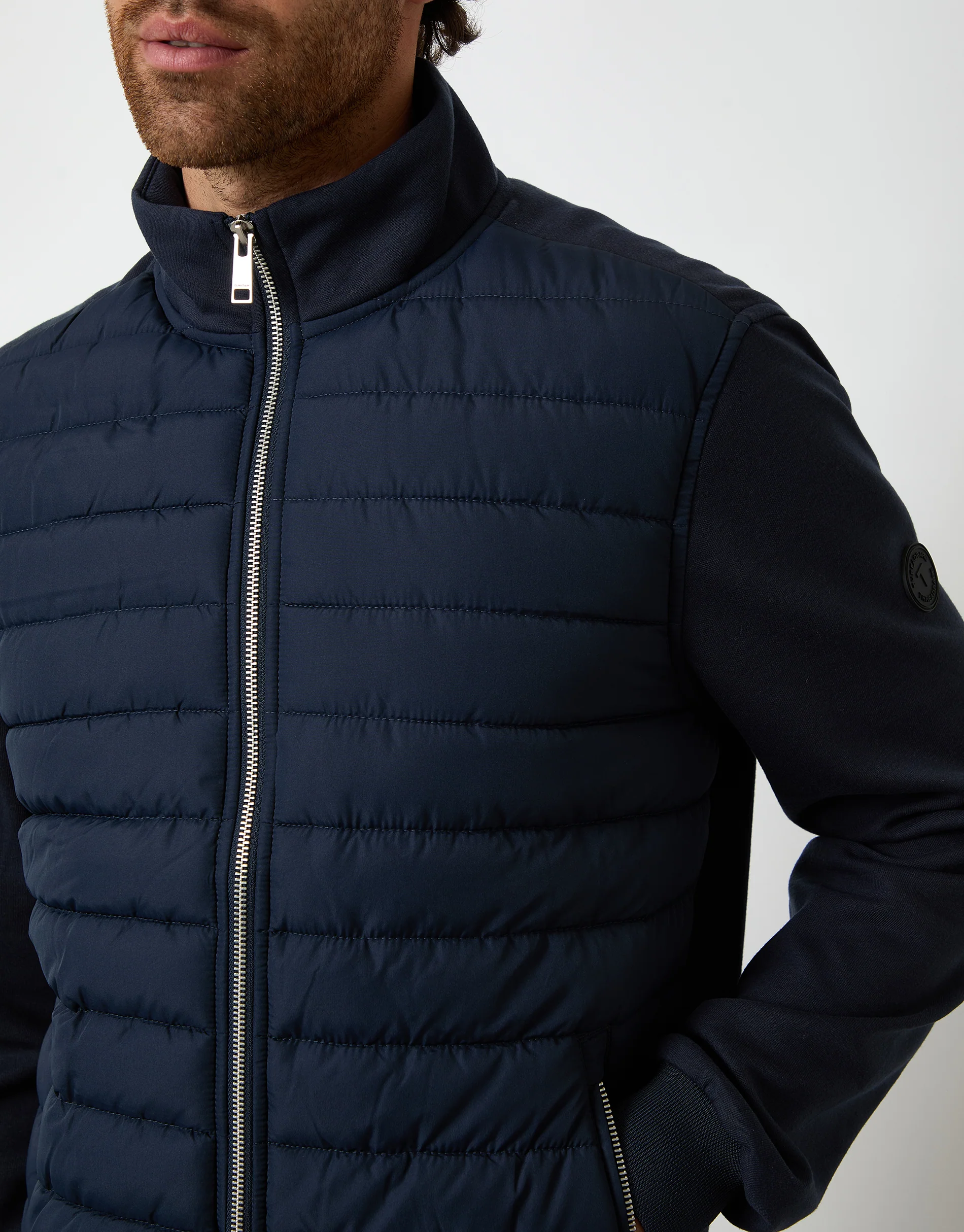 Quilted Hybrid Funnel Neck Jacket in Navy - Image 4