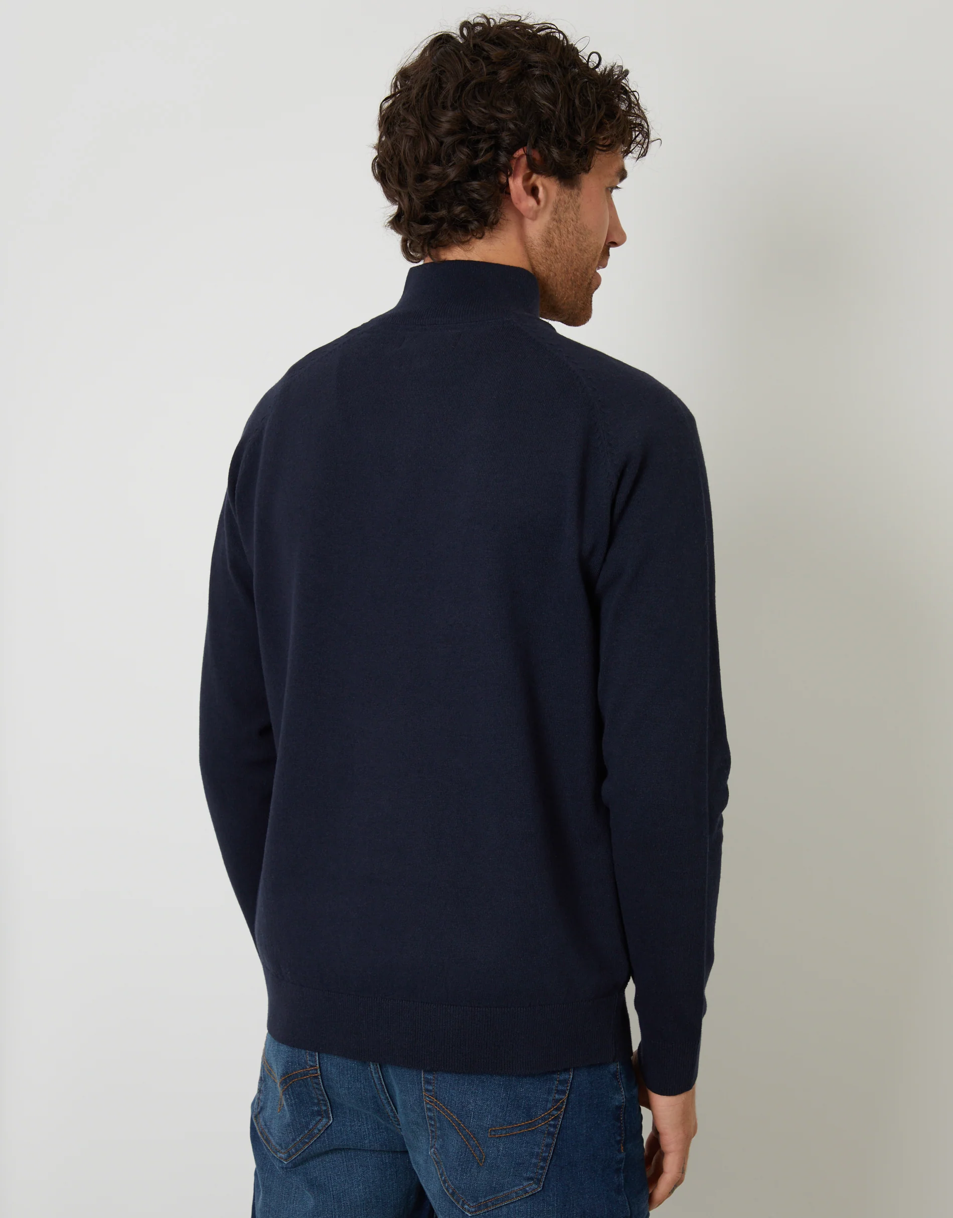 Raglan Knitted Quarter Zip Jumper in Navy - Image 2