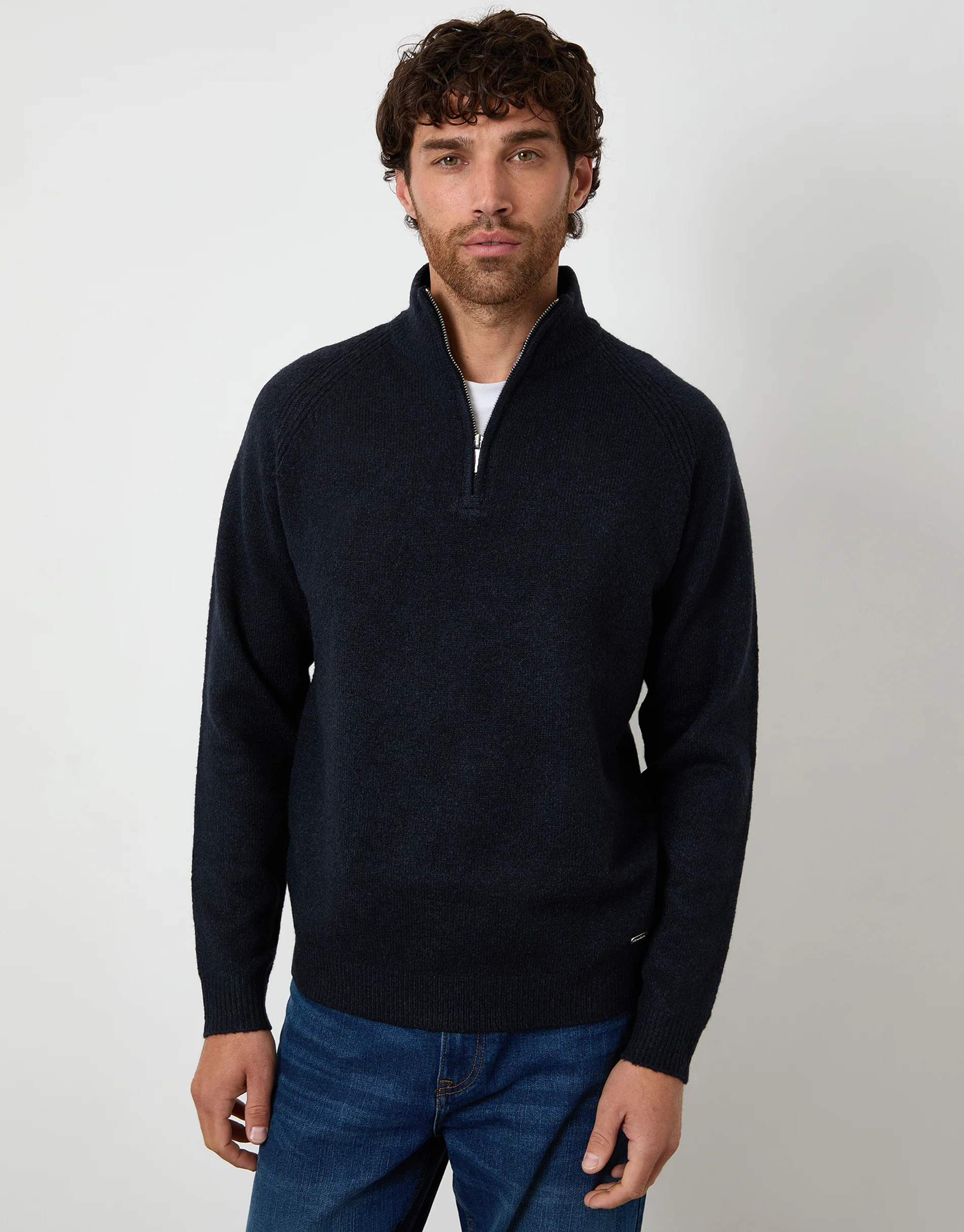 Raglan Rib Quarter Zip Knitted Jumper in Navy