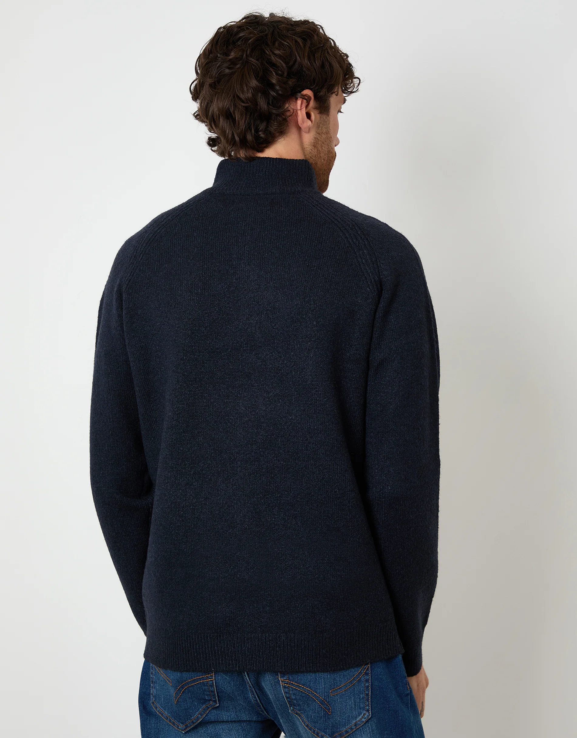 Raglan Rib Quarter Zip Knitted Jumper in Navy - Image 2