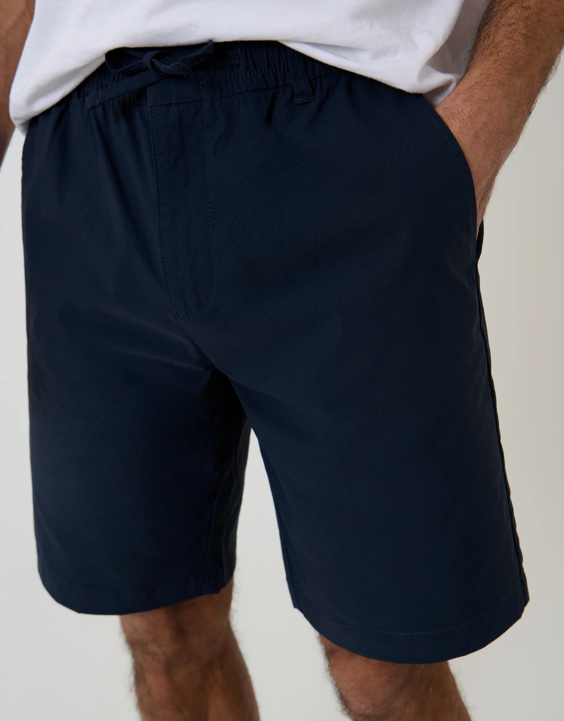Regular Fit Elasticated Waist Stretch Chino Shorts in Navy - Image 3