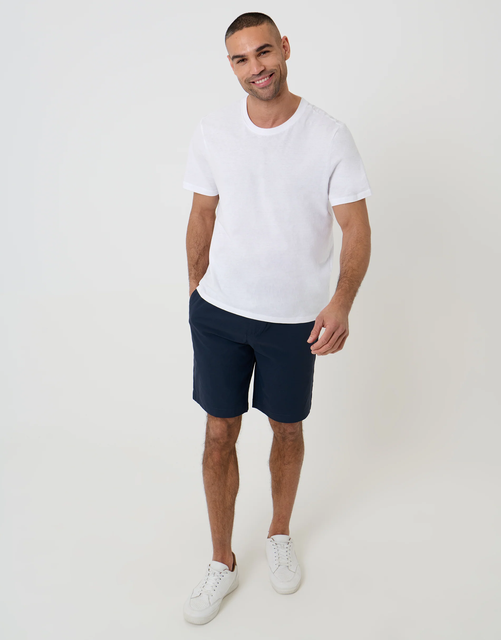 Regular Fit Elasticated Waist Stretch Chino Shorts in Navy - Image 4