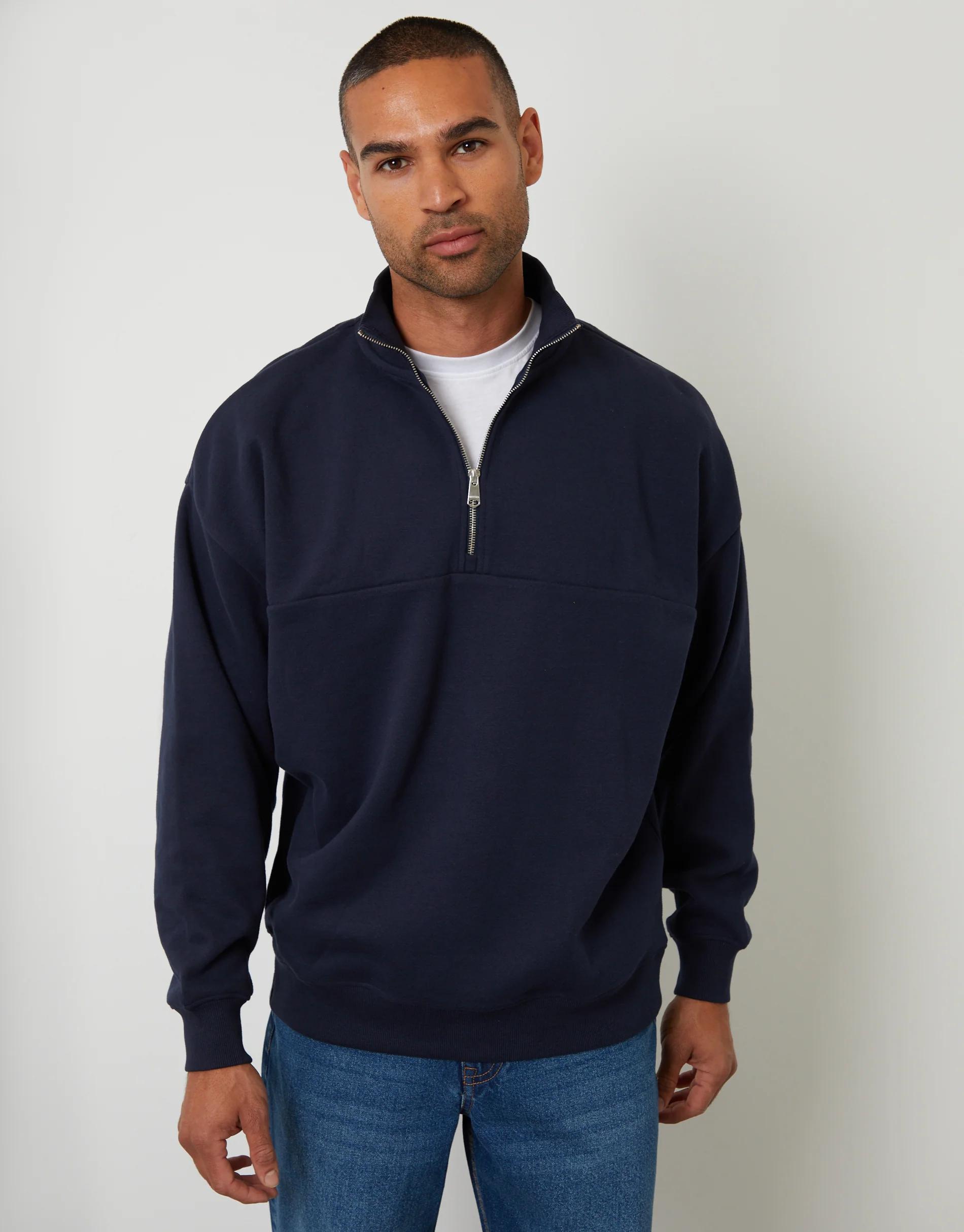 Relaxed Fit Half Zip Sweatshirt in Navy