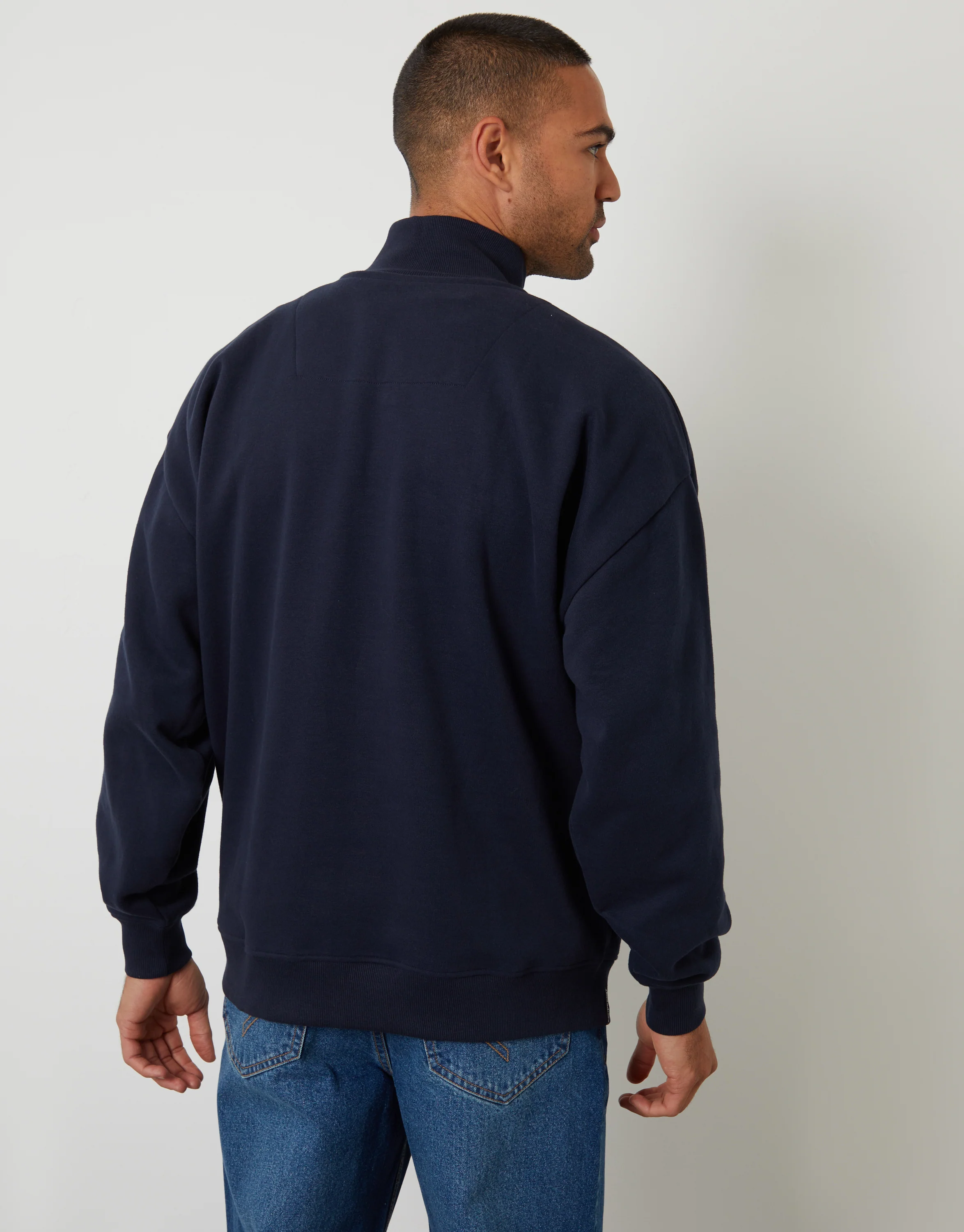 Relaxed Fit Half Zip Sweatshirt in Navy - Image 2
