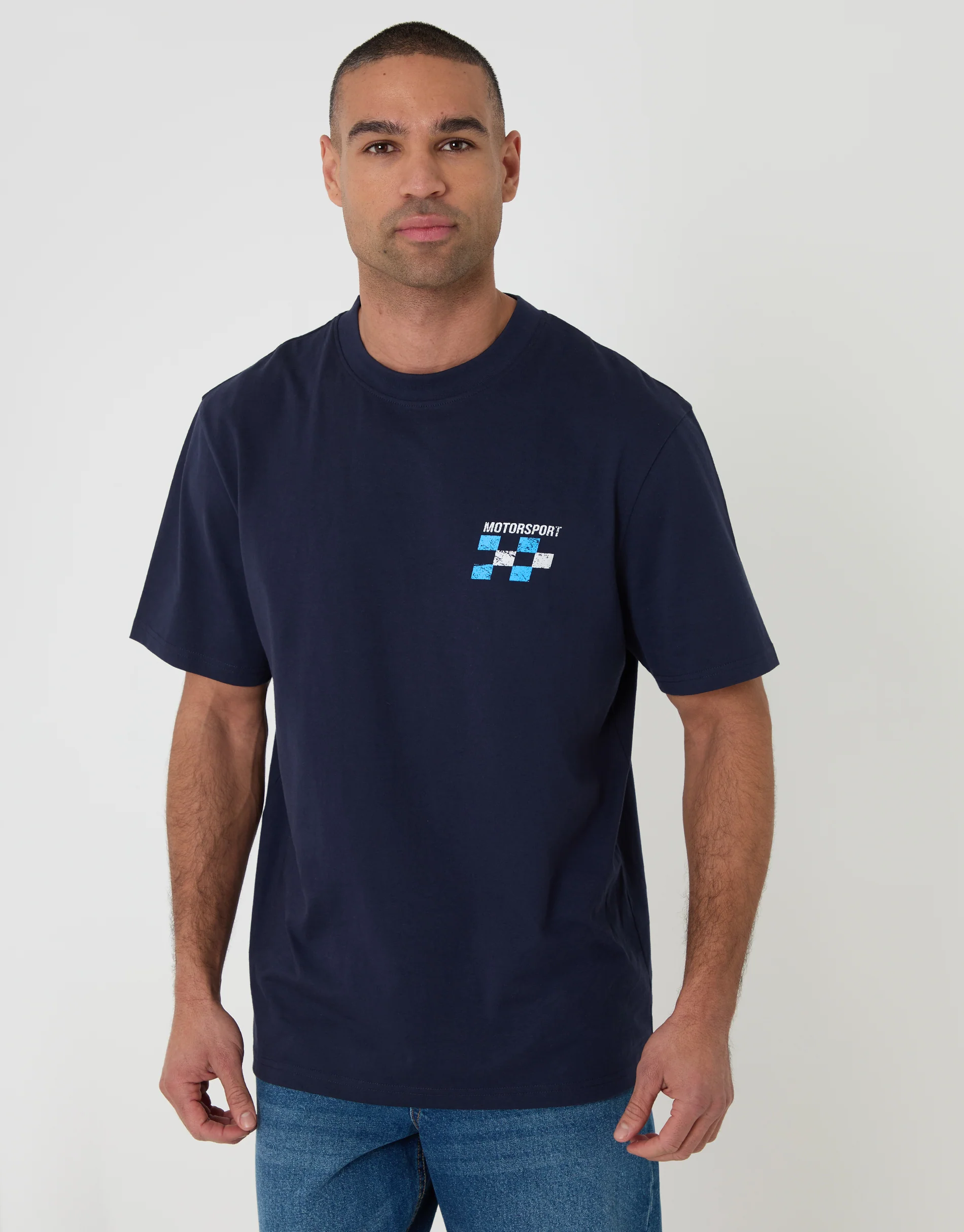 Relaxed Fit Motorsport Cotton T-Shirt in Navy - Image 2