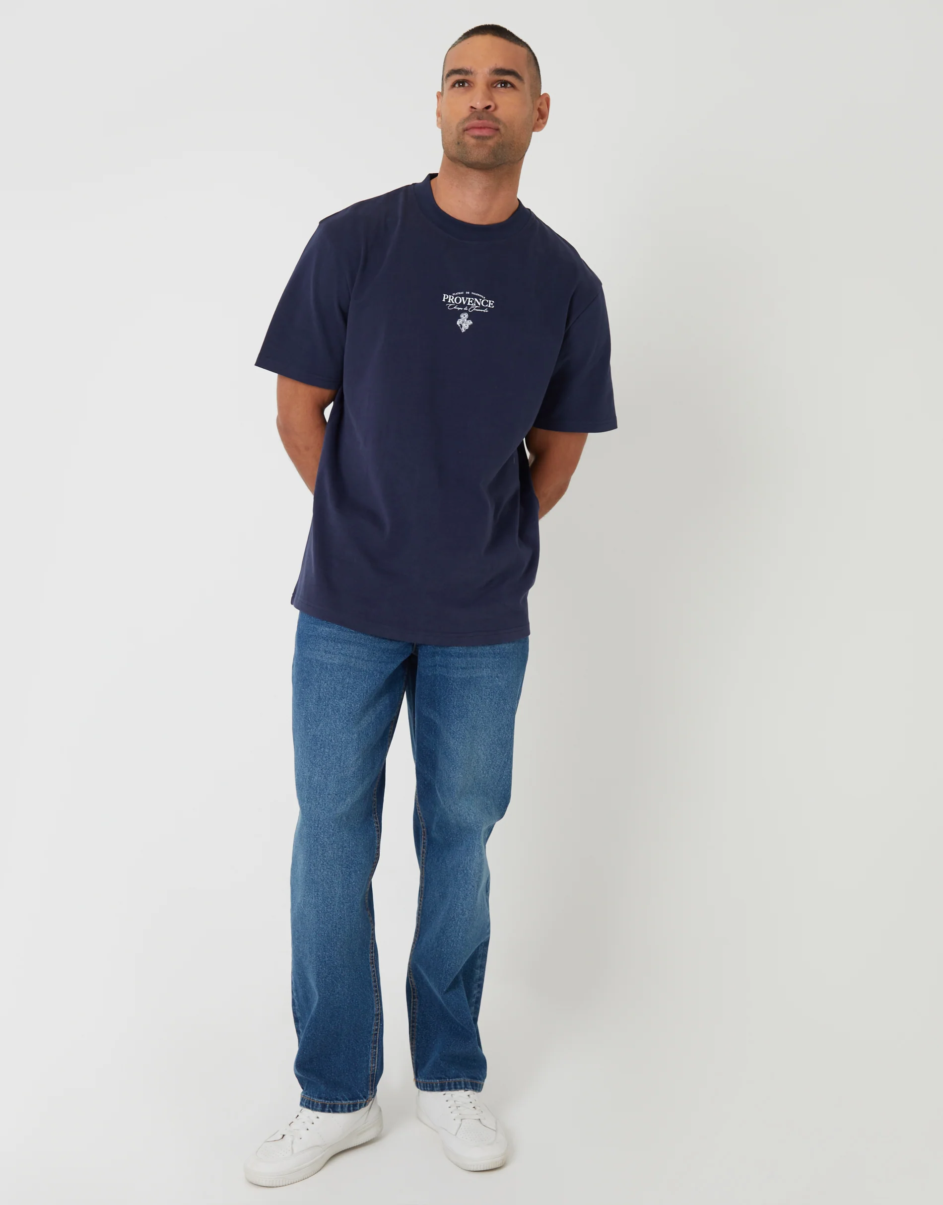 Relaxed Fit Provence Peached Cotton T-Shirt in Navy - Image 3