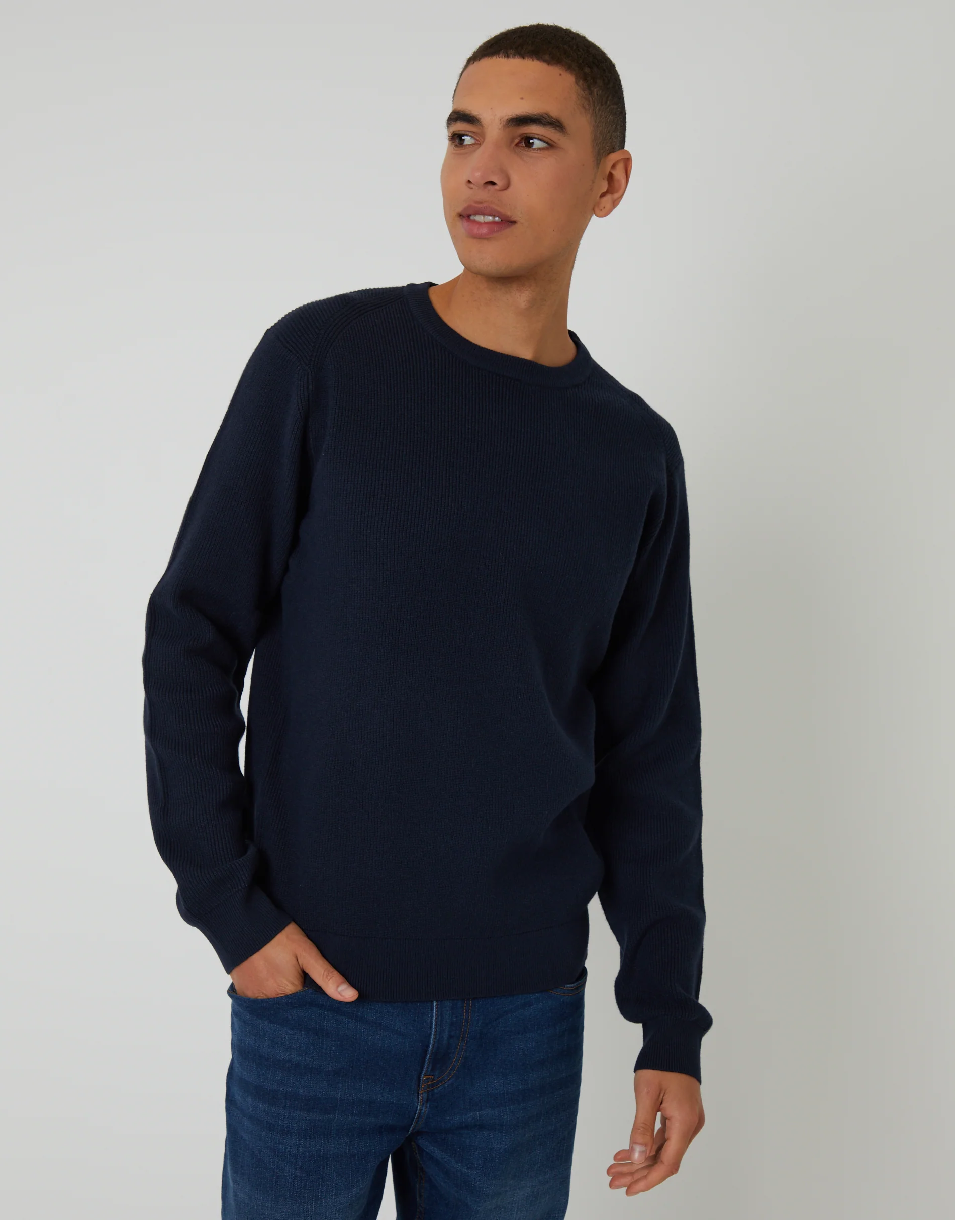 Rib Knit Crew Neck Jumper in Navy