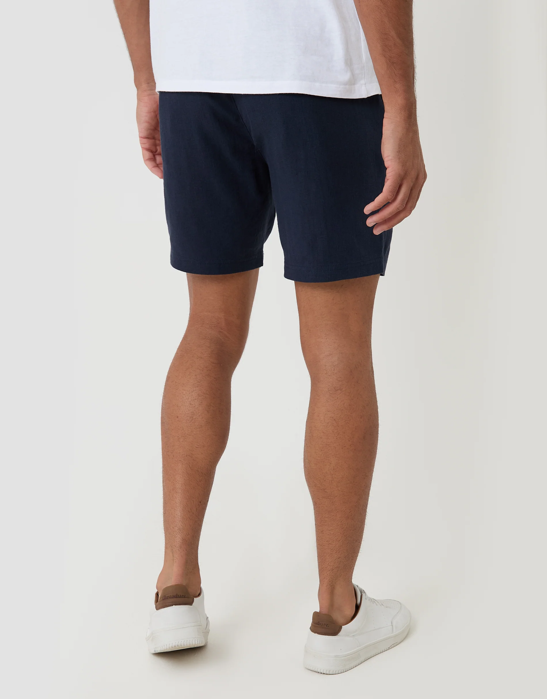Shorter Length Elasticated Waist Linen Blend Shorts in Navy - Image 2