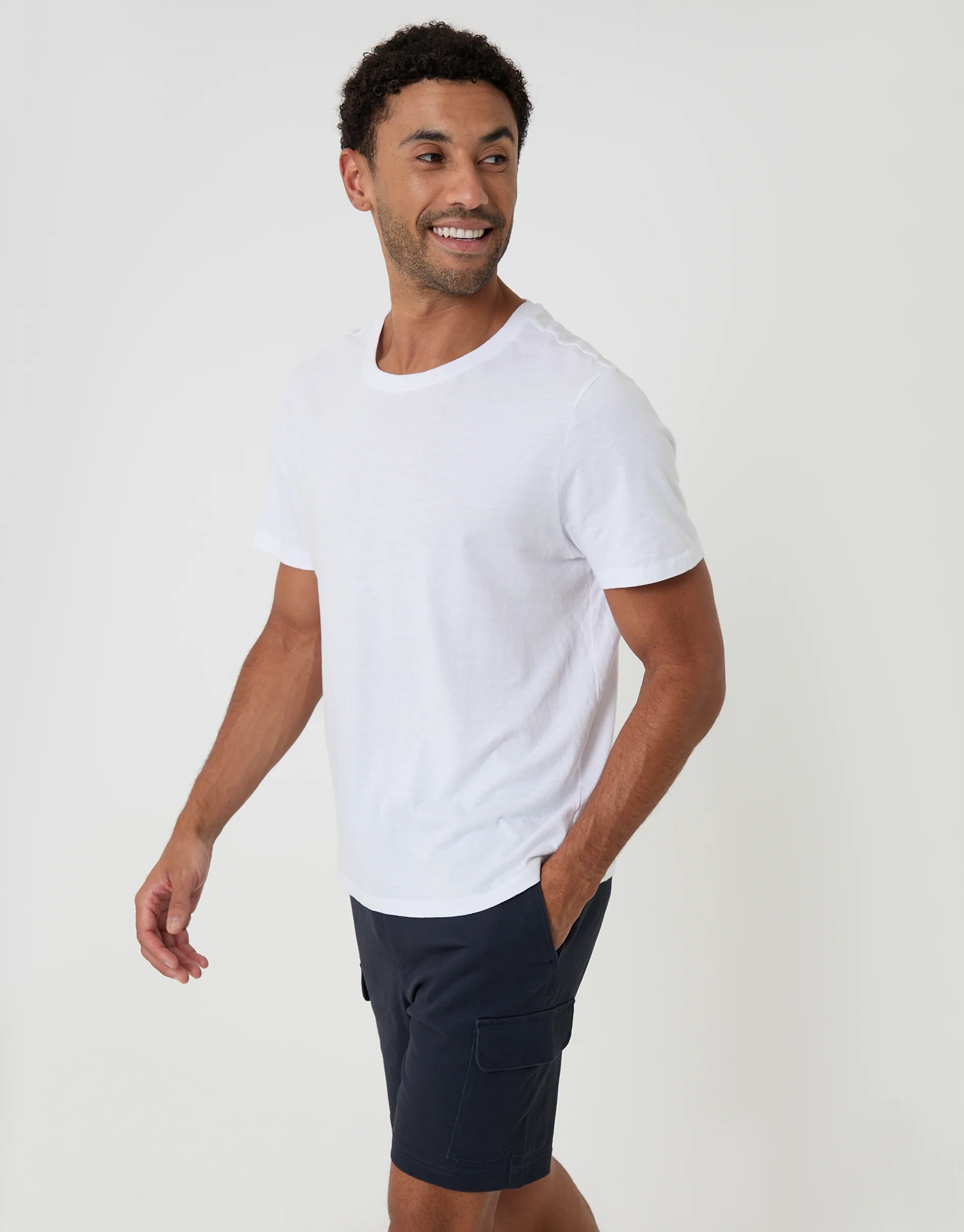 Shorter Length Elasticated Waist Stretch Cargo Shorts in Navy