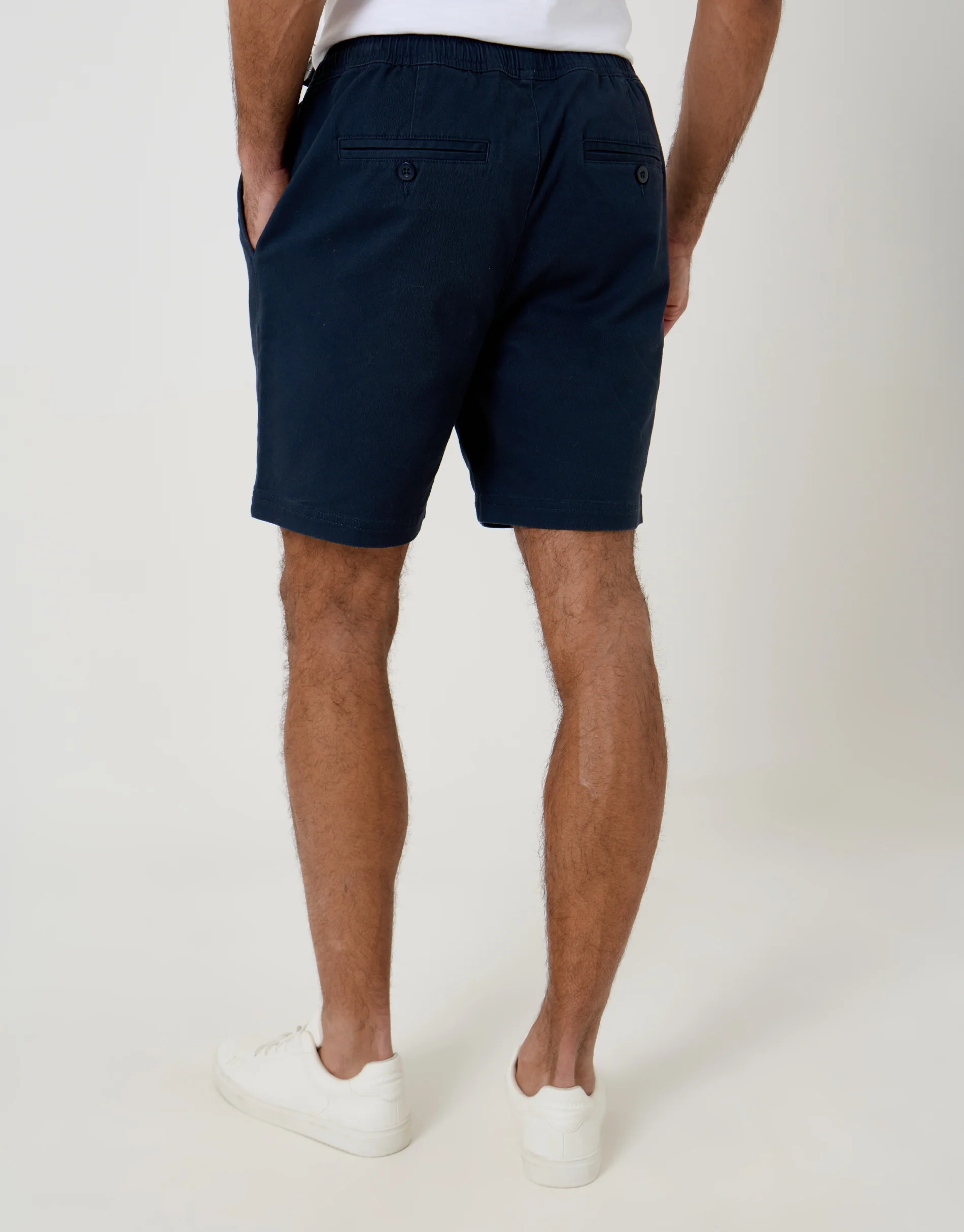 Shorter Length Elasticated Waist Stretch Chino Shorts in Navy - Image 2