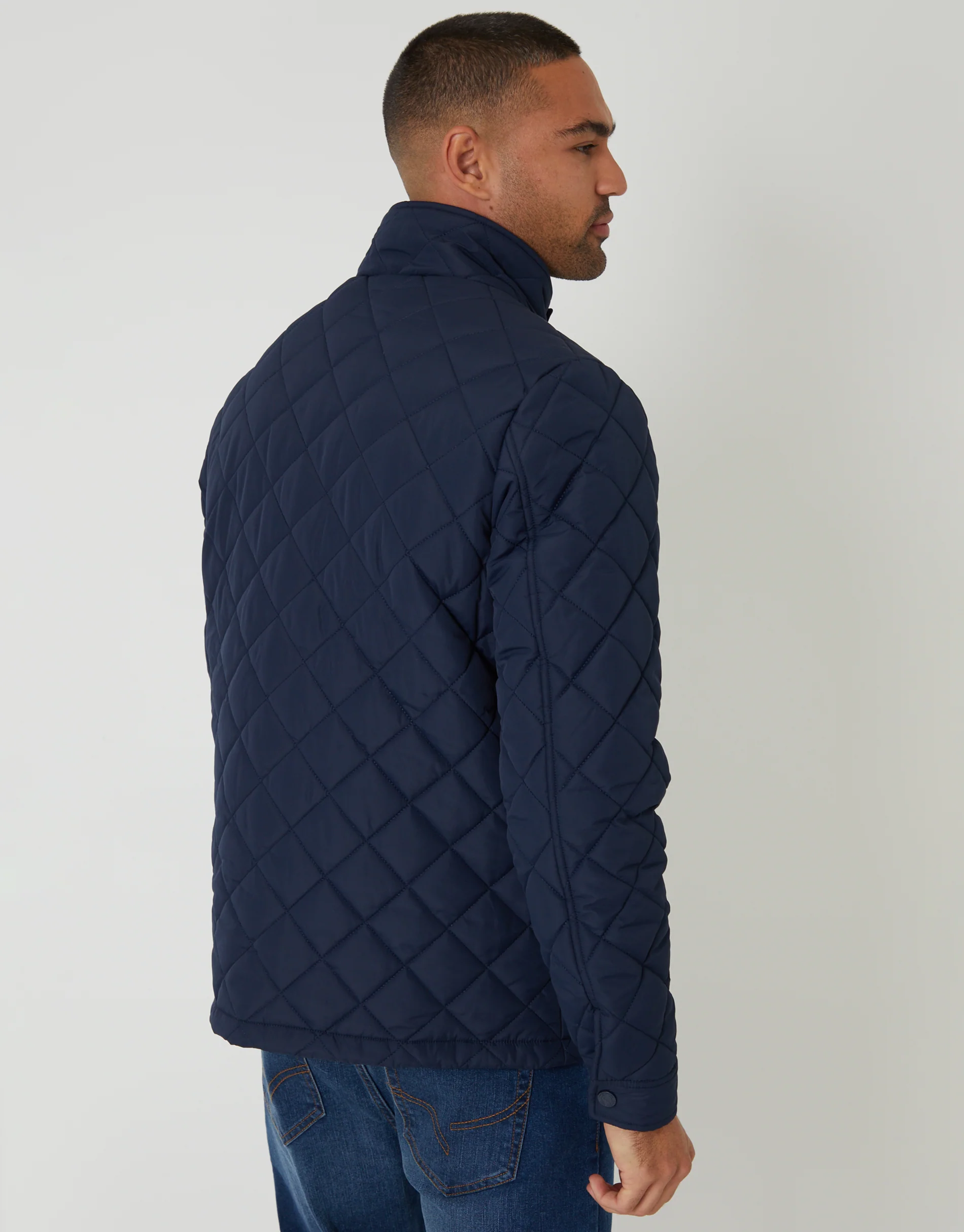 Showerproof Funnel Neck Diamond Quilted Jacket in Navy - Image 2