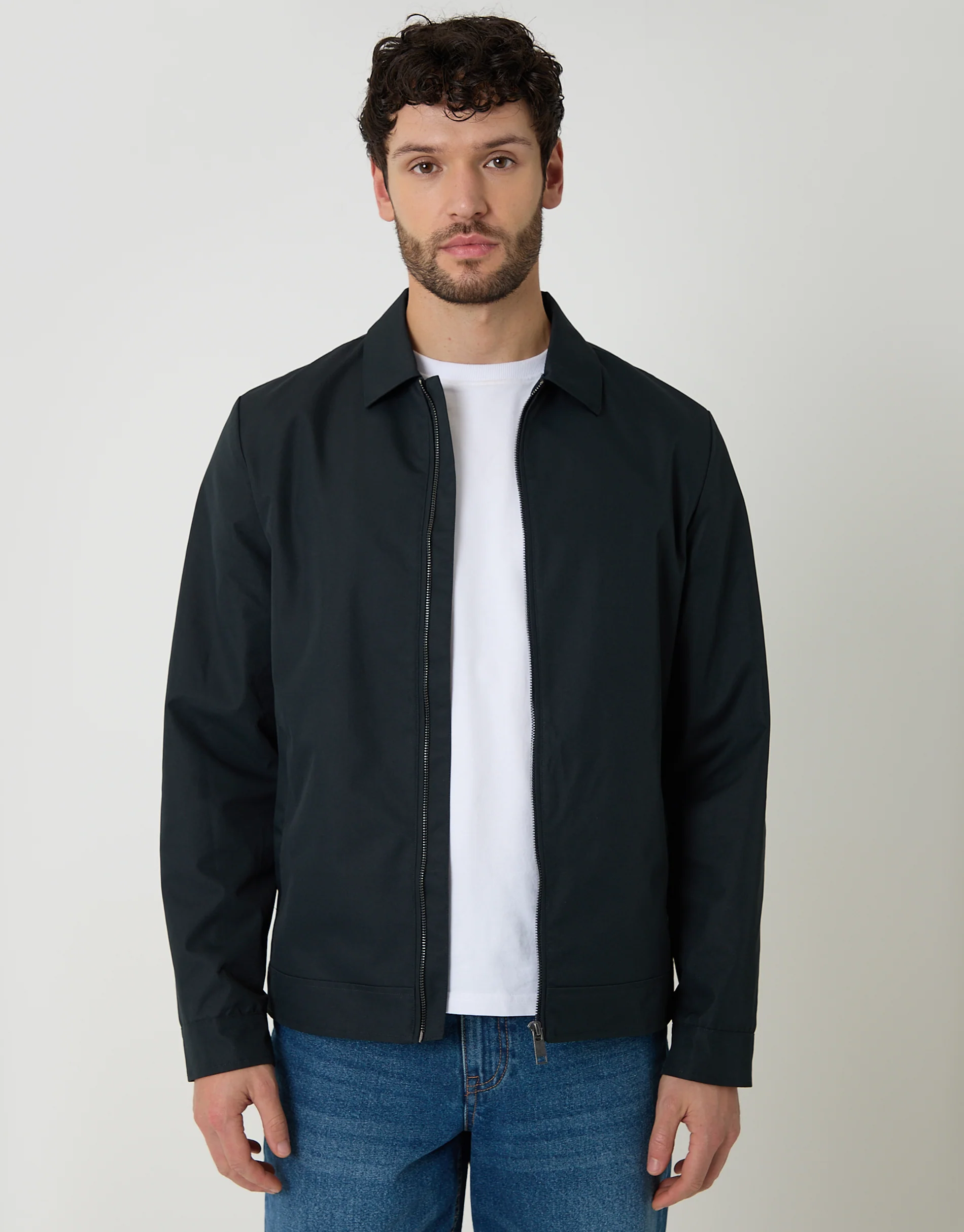 Showerproof Lightweight Collared Zip Through Jacket in Navy