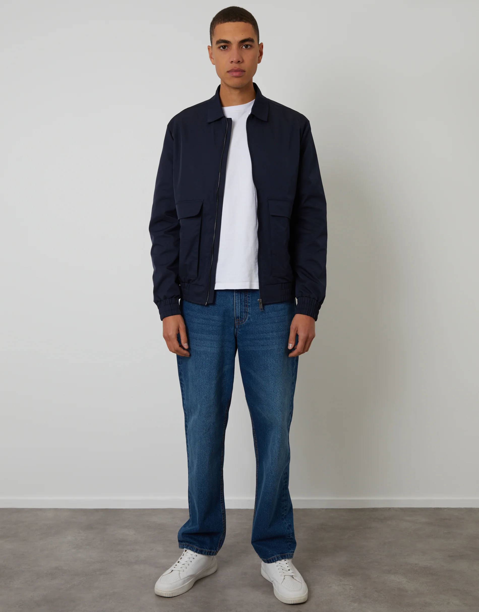 Showerproof Patch Pocket Zip Up Collared Jacket in Navy - Image 3