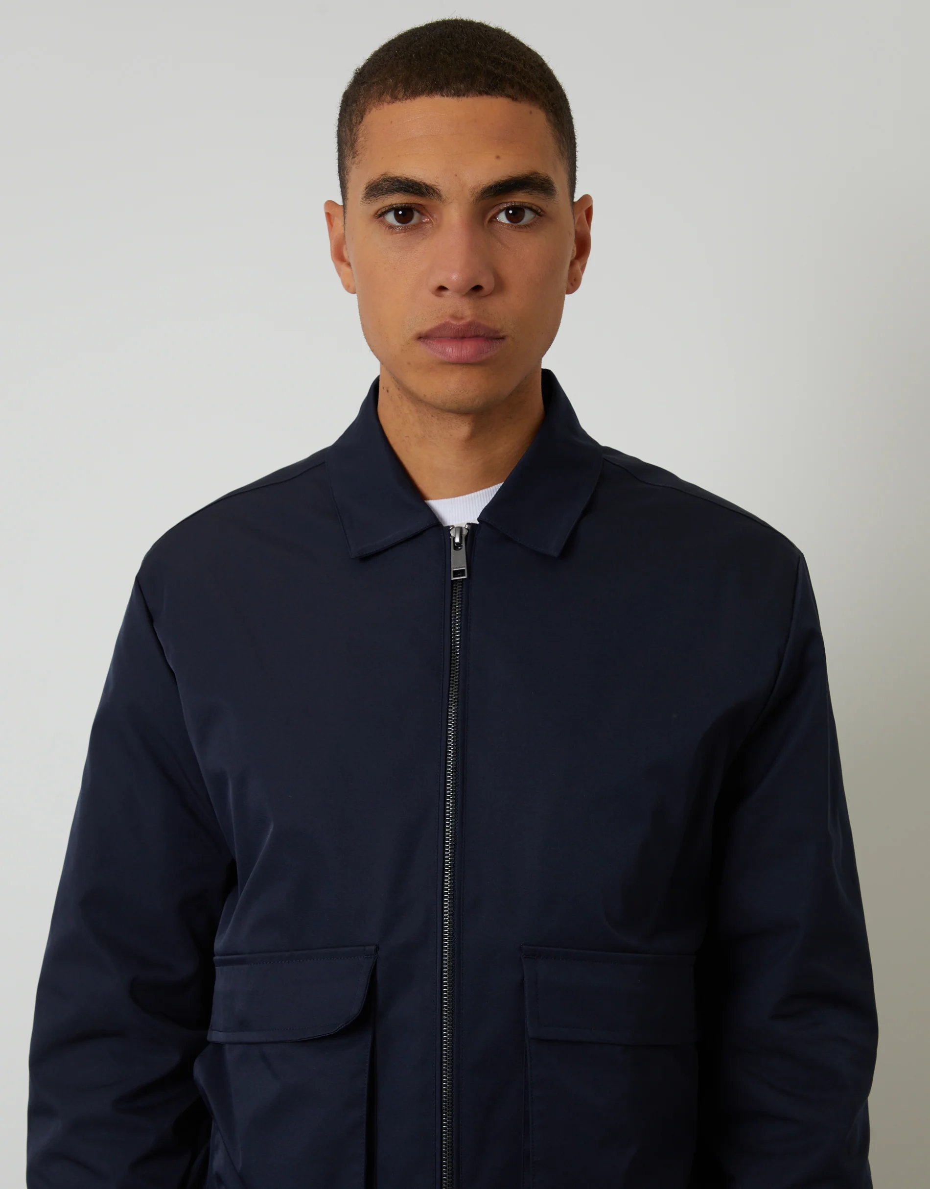 Showerproof Patch Pocket Zip Up Collared Jacket in Navy - Image 4