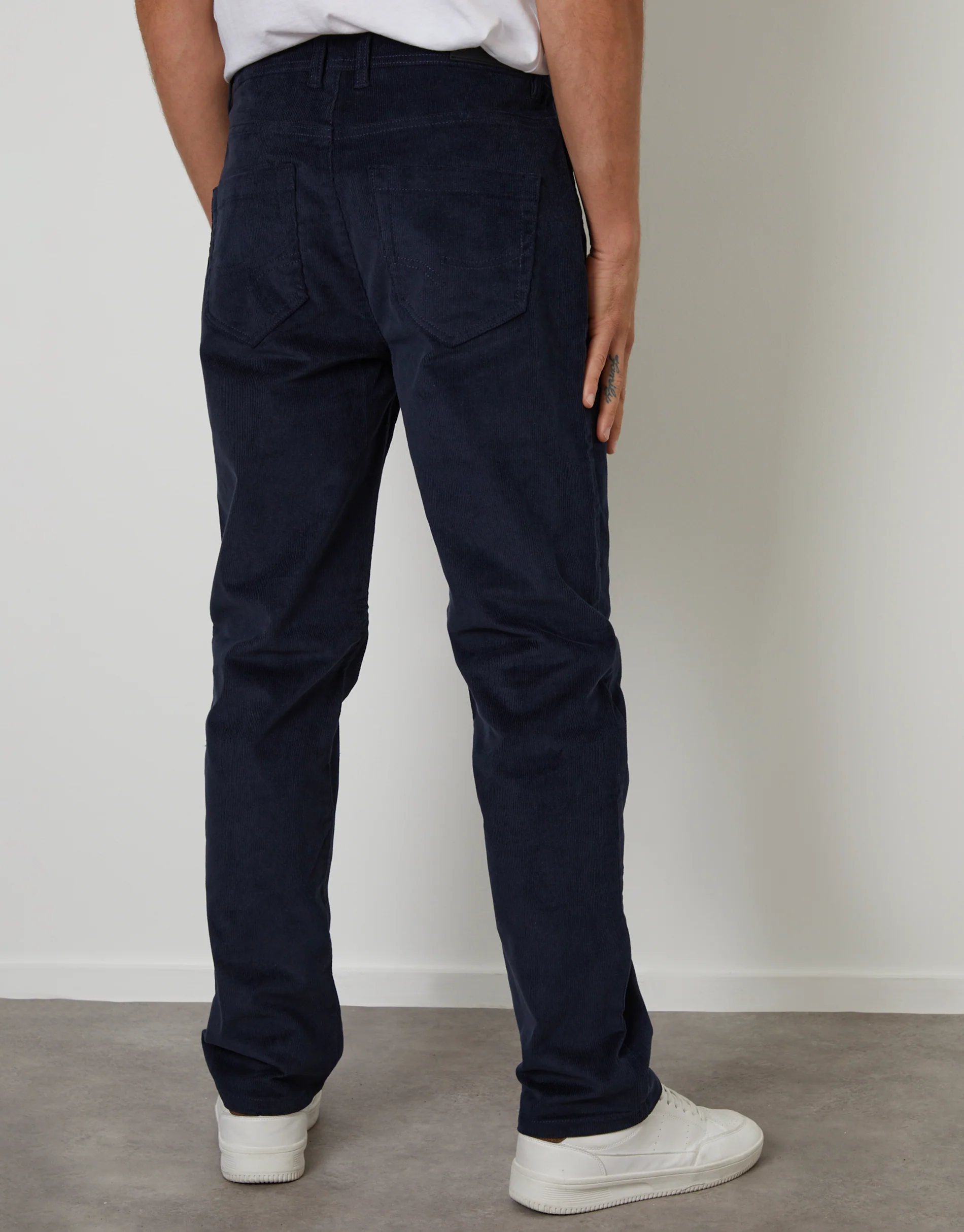 Straight Leg 5 Pocket Stretch Corduroy Trousers in Navy - Image 3