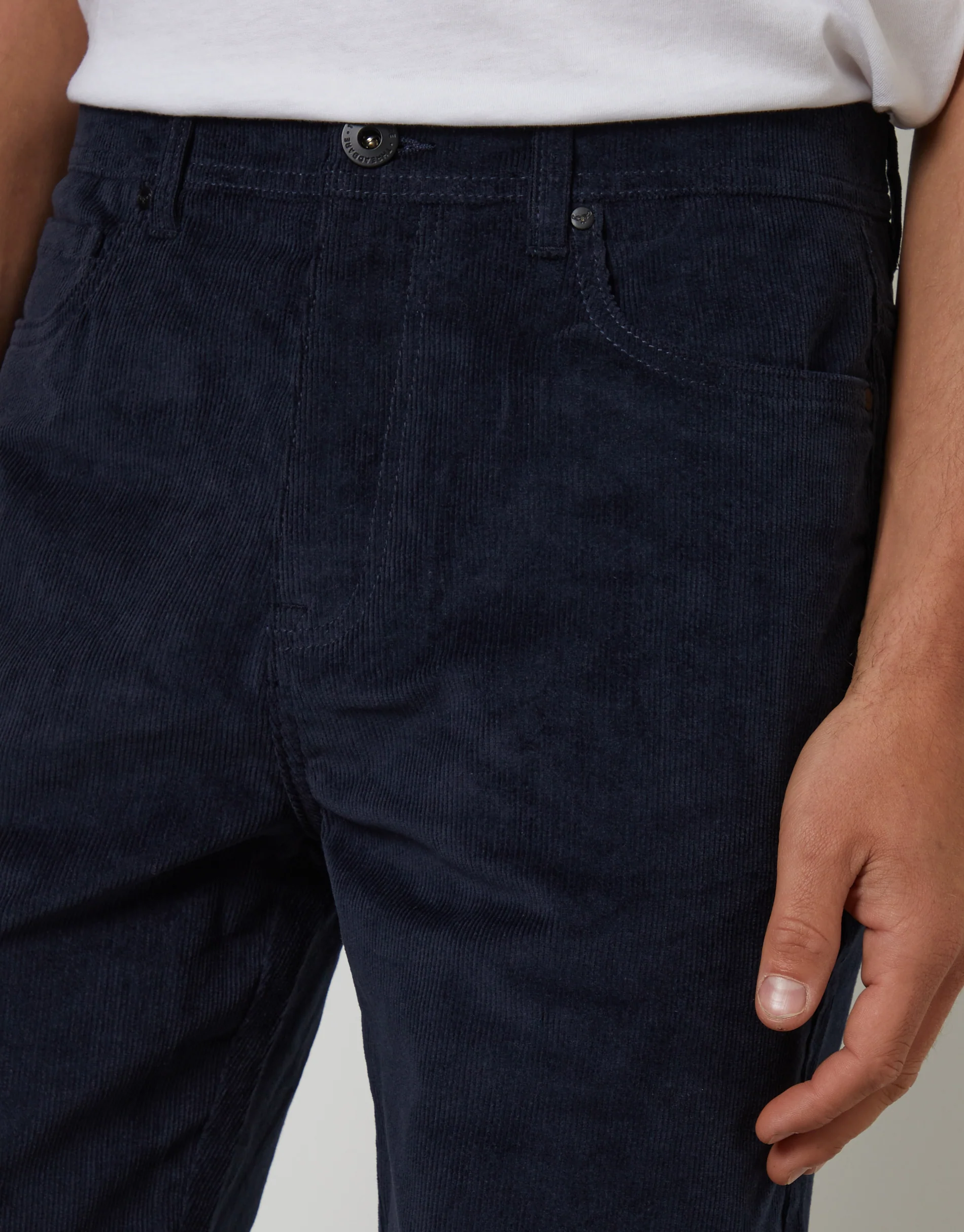 Straight Leg 5 Pocket Stretch Corduroy Trousers in Navy - Image 4