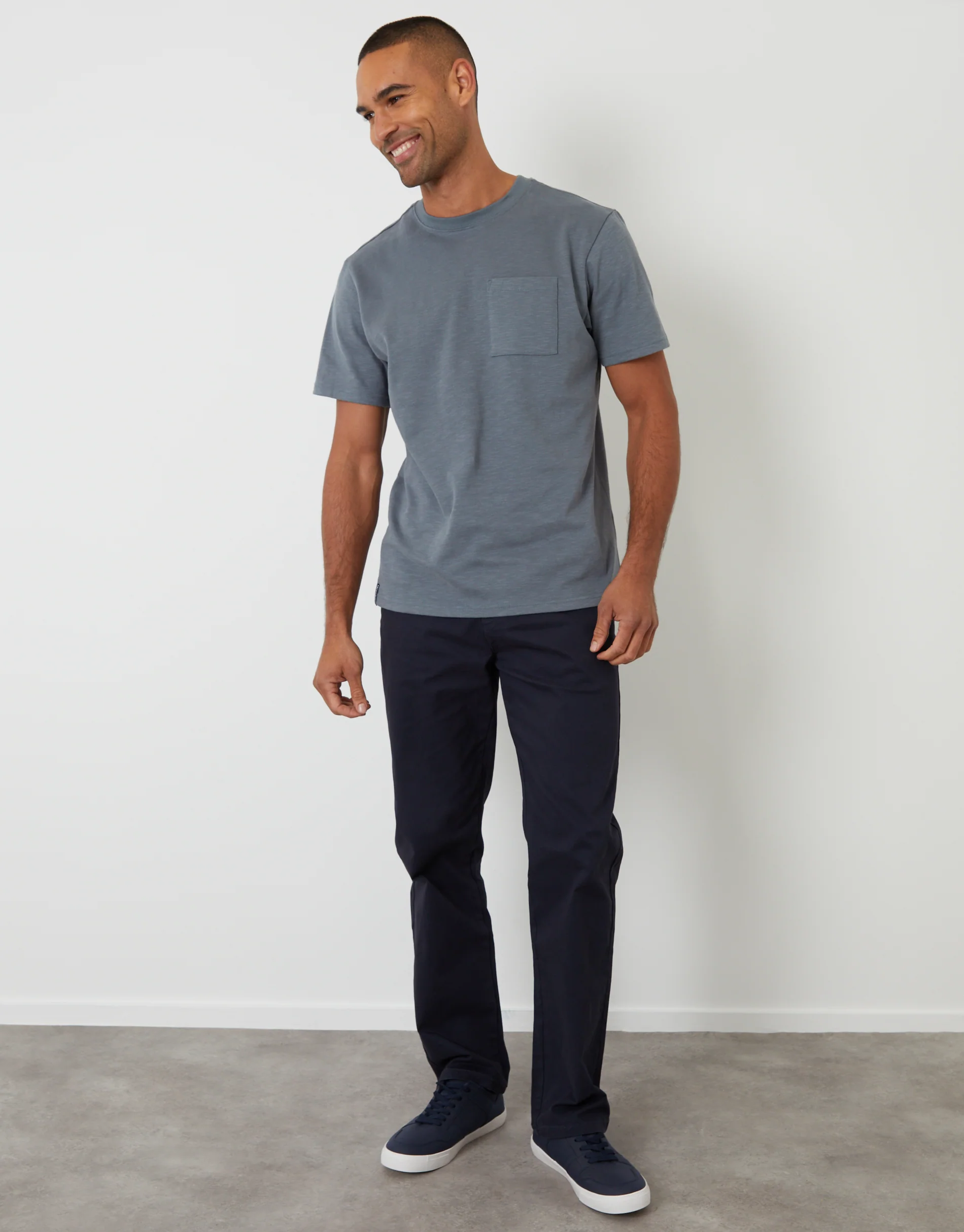 Straight Leg Stretch Waist Chino Trousers in Navy