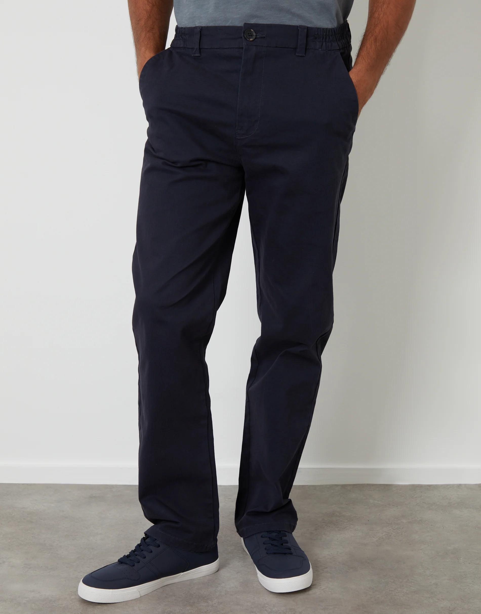 Straight Leg Stretch Waist Chino Trousers in Navy - Image 2