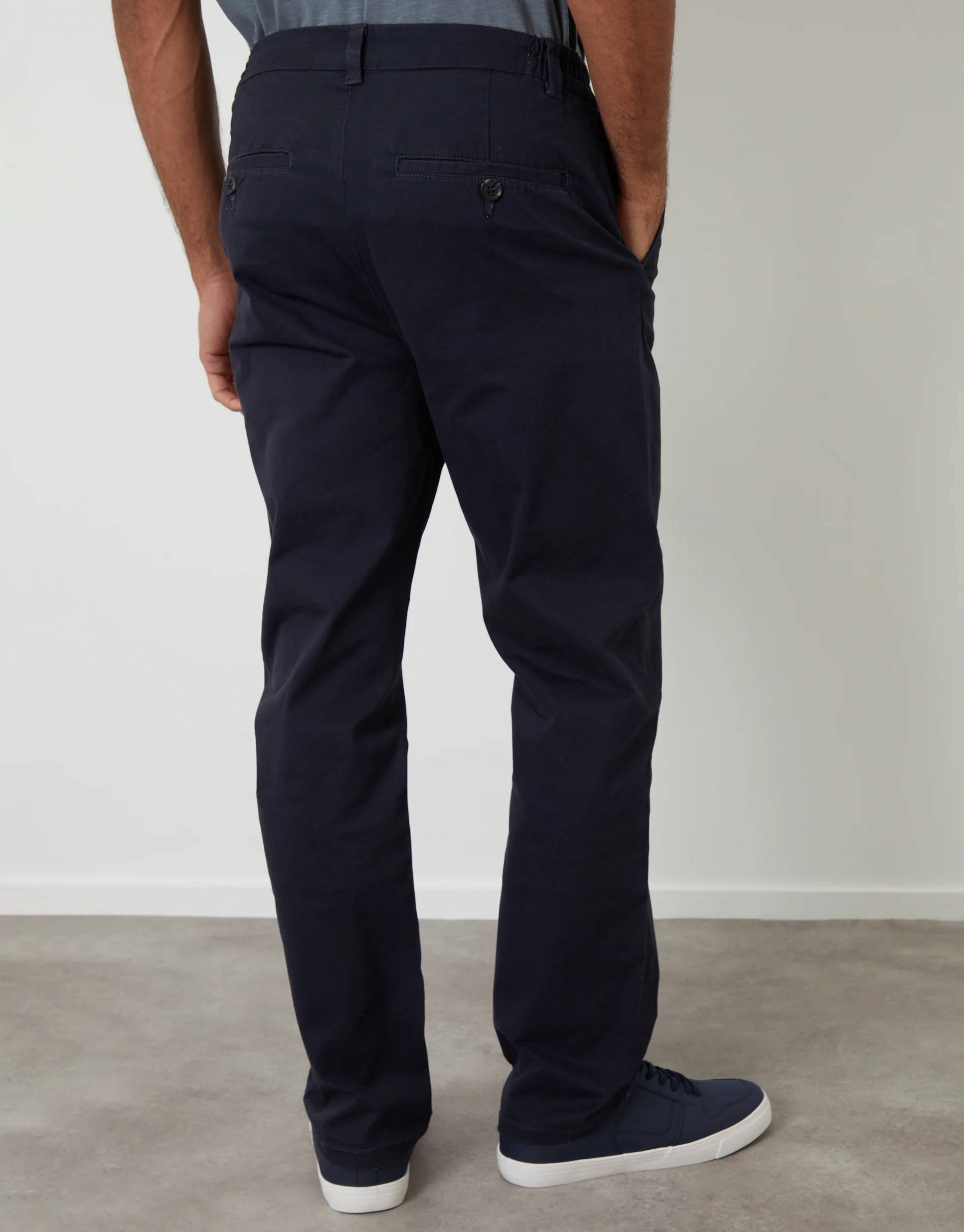 Straight Leg Stretch Waist Chino Trousers in Navy - Image 3