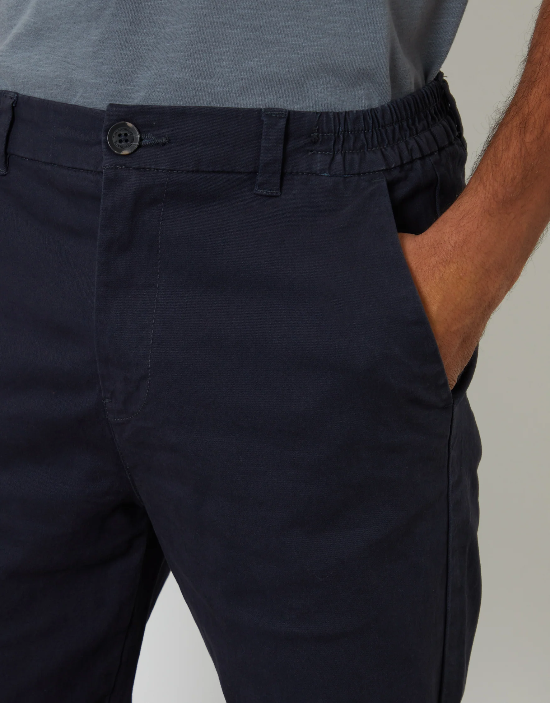 Straight Leg Stretch Waist Chino Trousers in Navy - Image 4