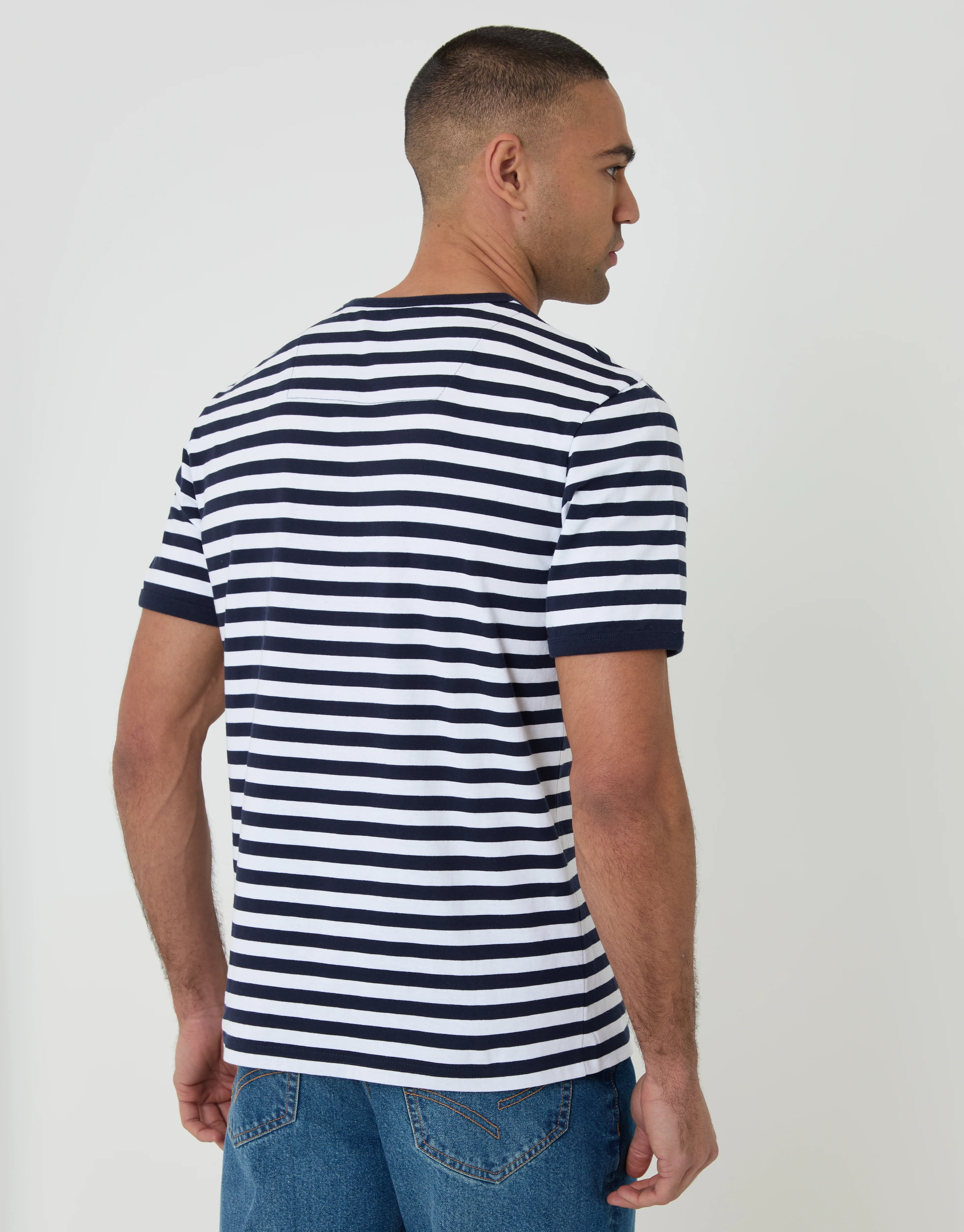Cotton Ringer T-Shirt in Navy Stripe - Image 2