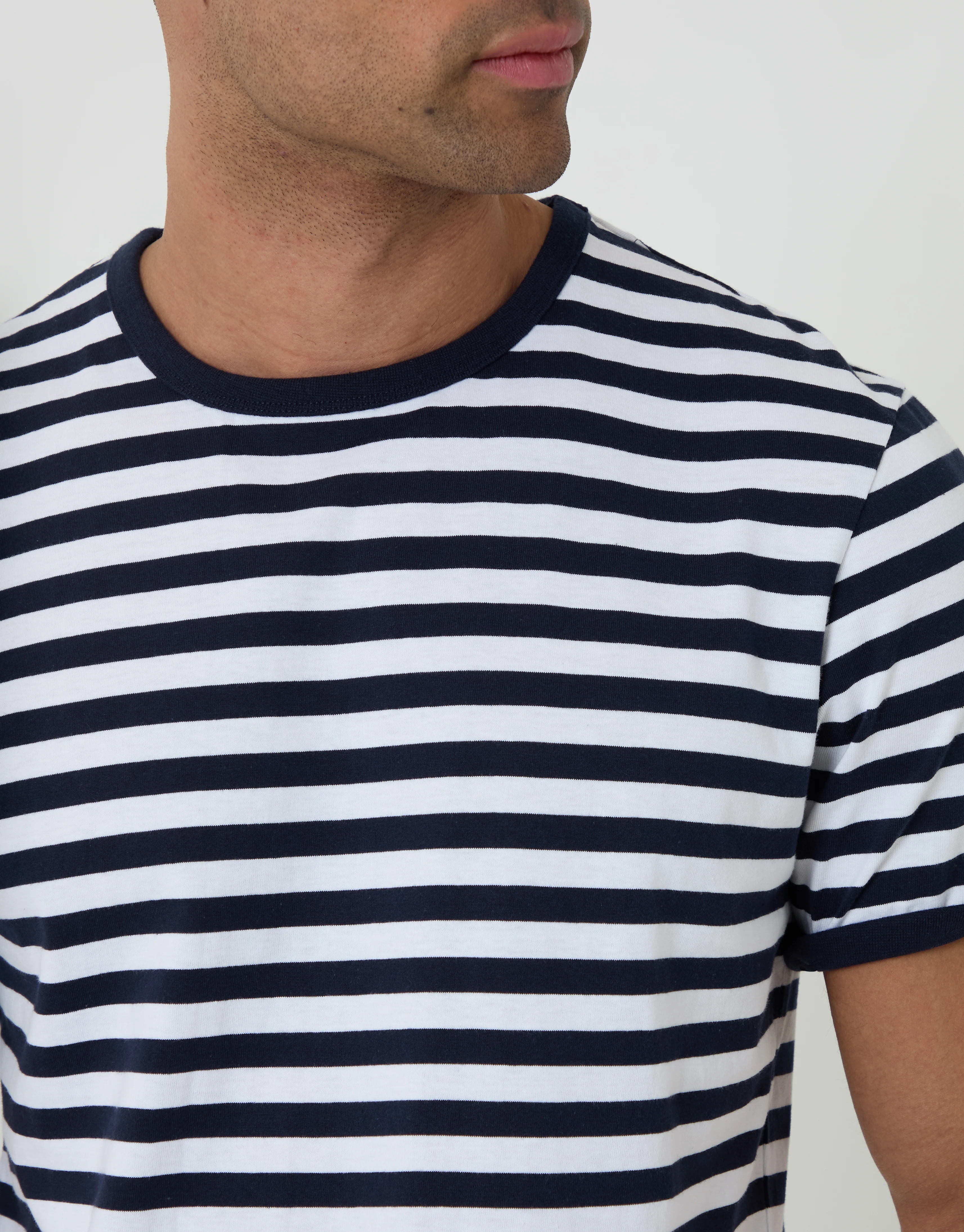 Cotton Ringer T-Shirt in Navy Stripe - Image 4