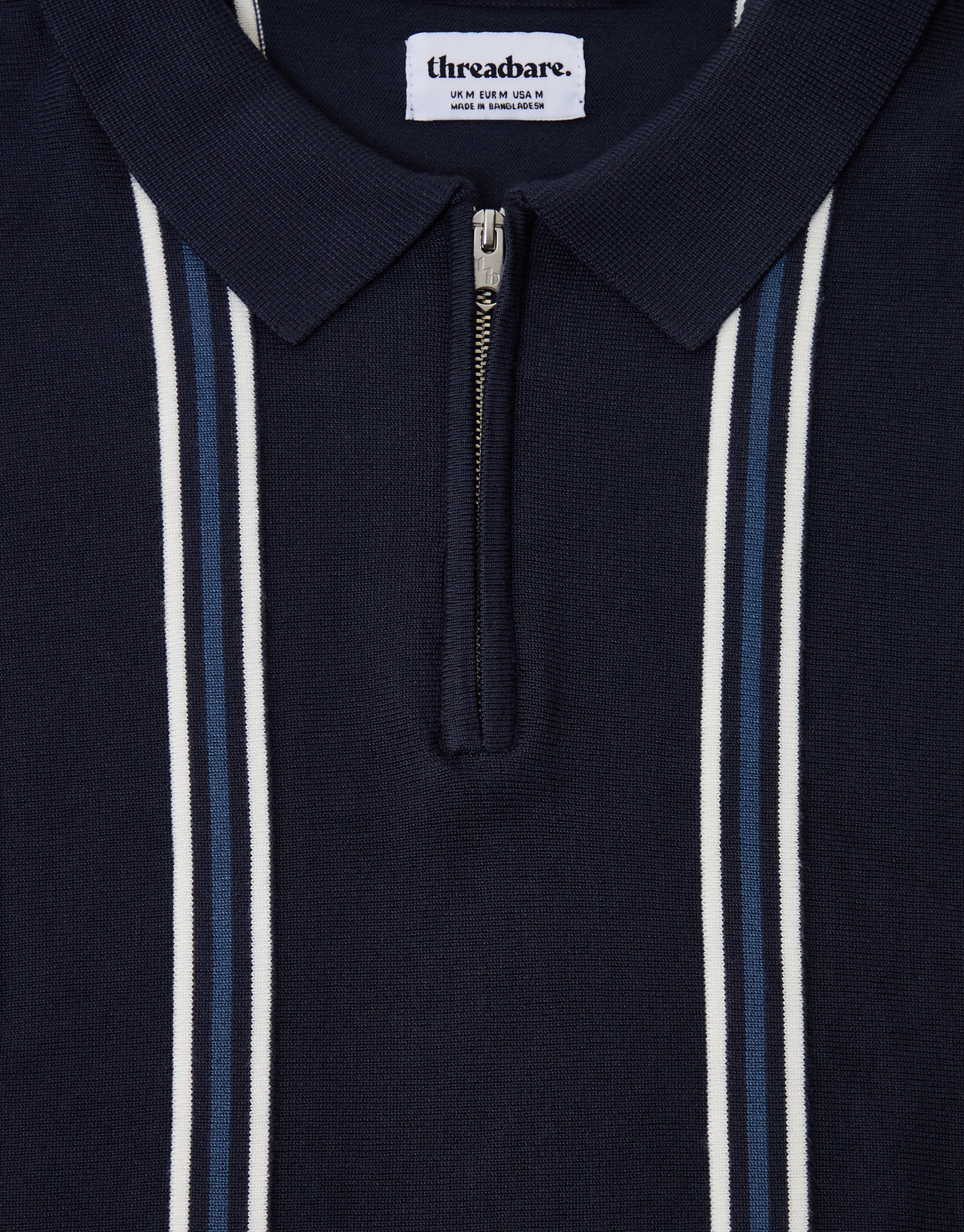 Quarter Zip Knitted Polo in Navy Stripe - Image 5