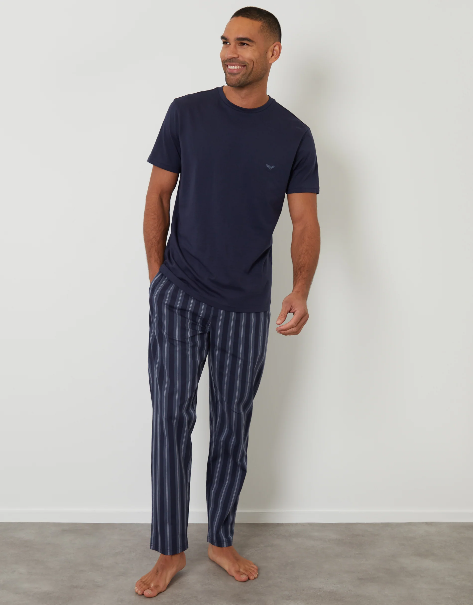 T-Shirt & Bottoms Pyjama Set in Navy Stripe
