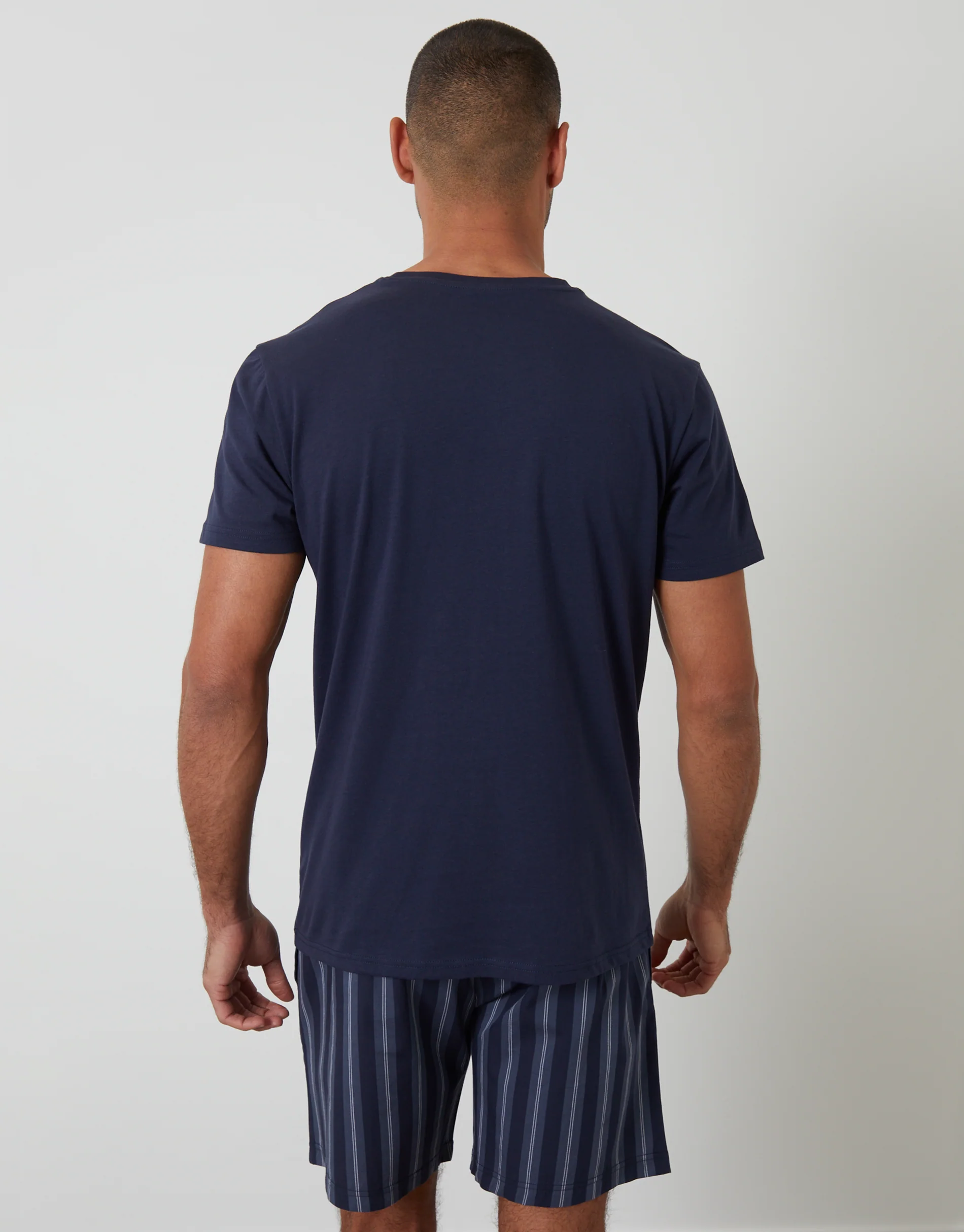 T-Shirt & Shorts Pyjama Set in Navy Stripe - Image 2