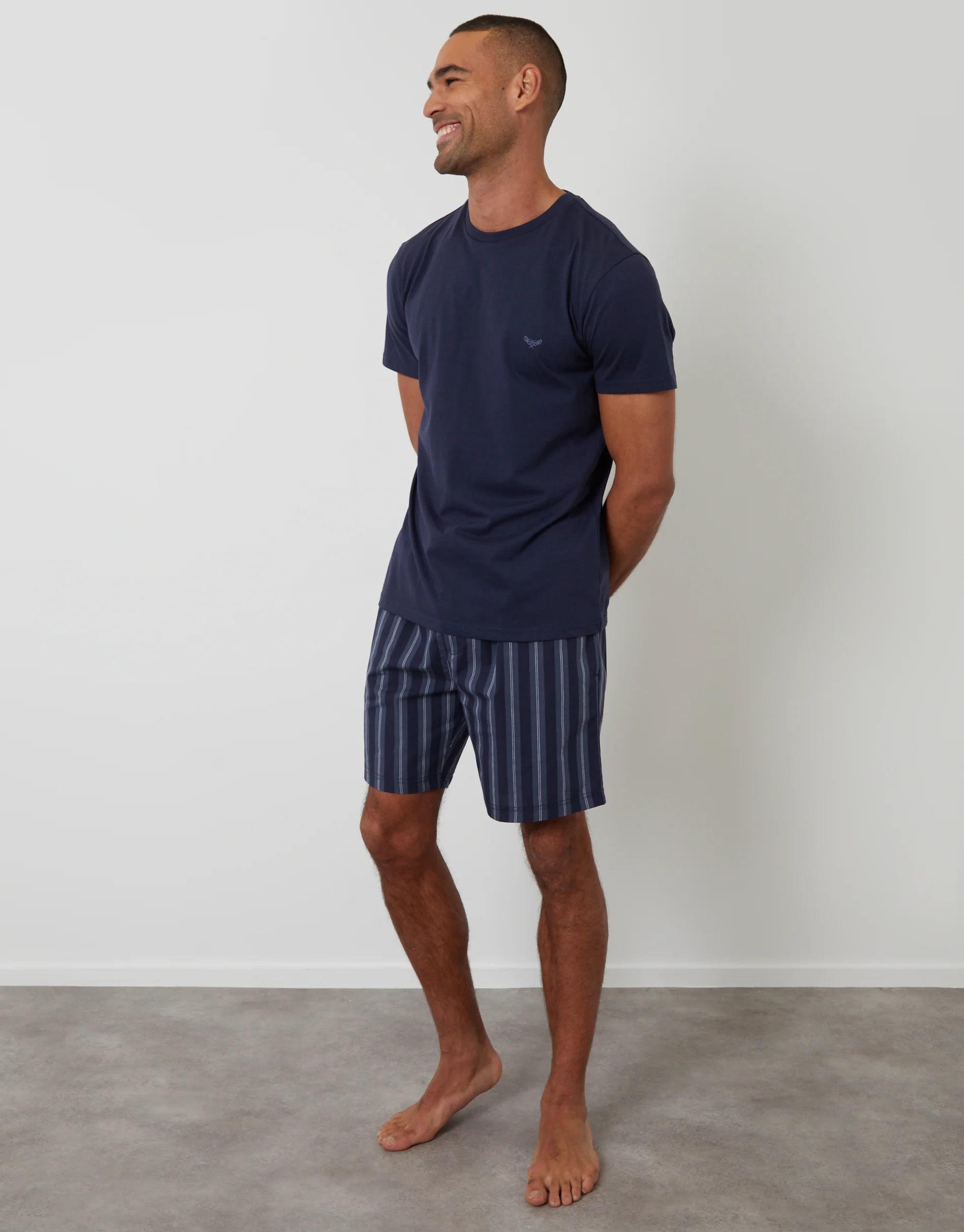 T-Shirt & Shorts Pyjama Set in Navy Stripe - Image 3