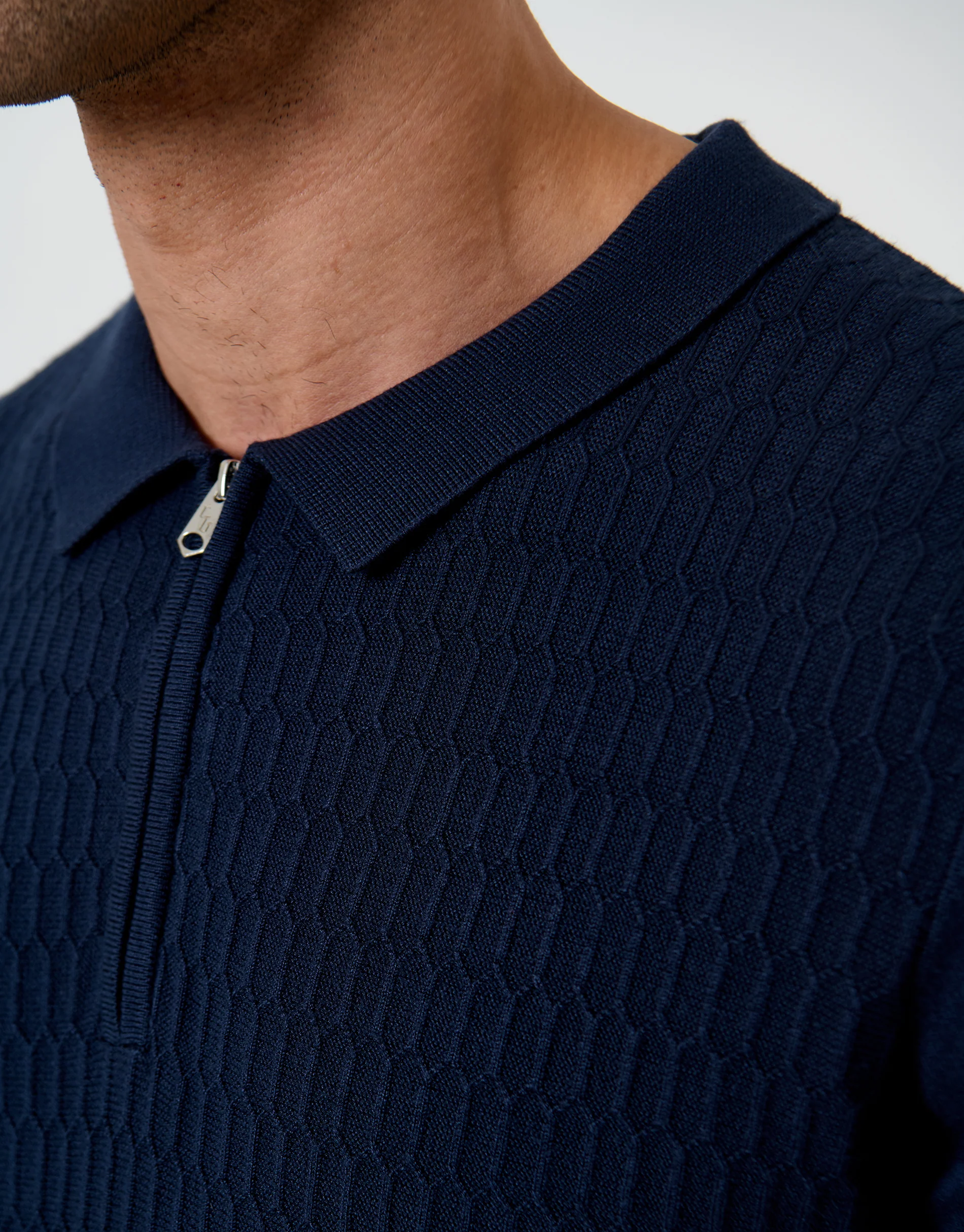 Textured Knit Quarter Zip Polo in Navy - Image 5