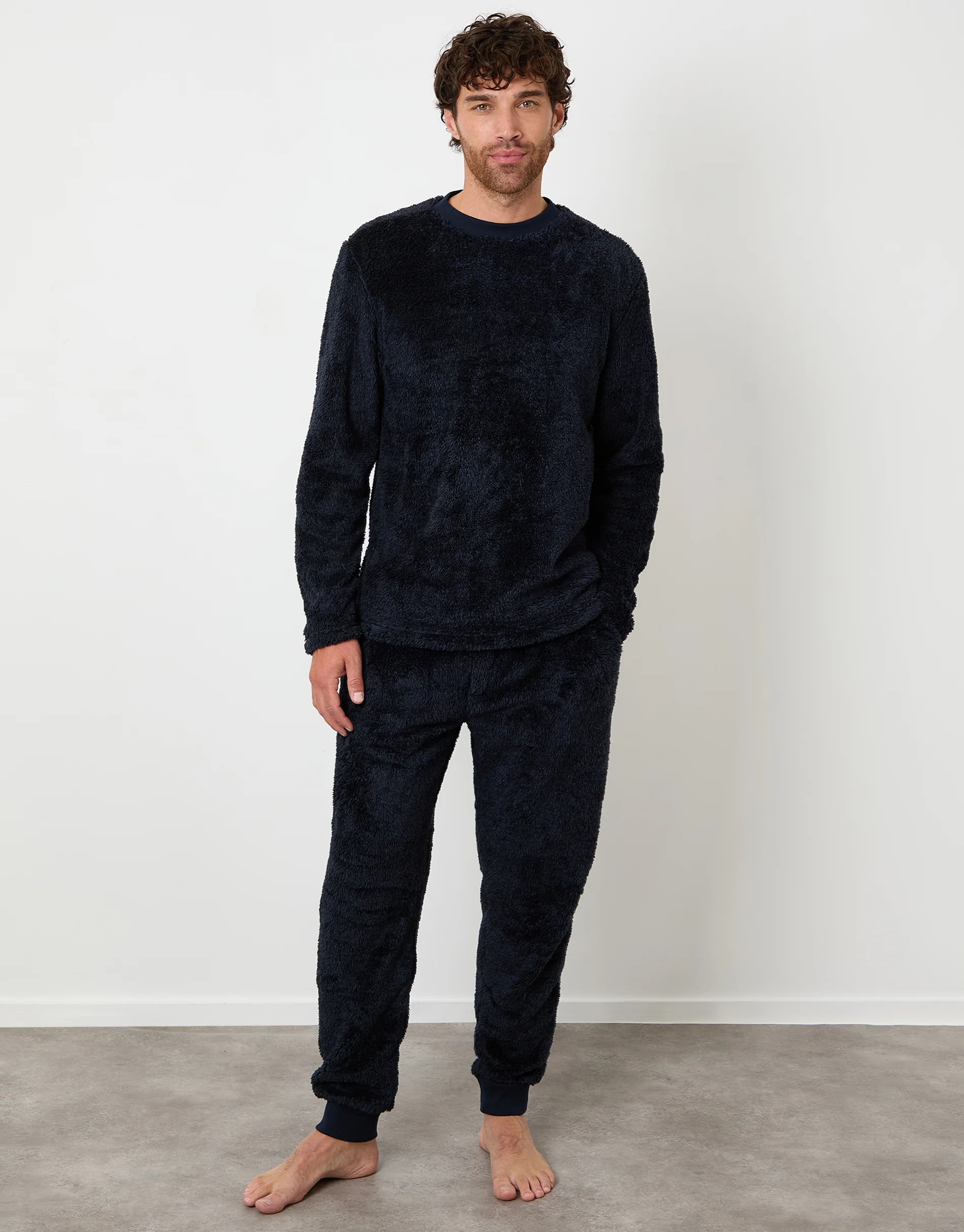 Two Tone Borg Loungewear Set in Navy