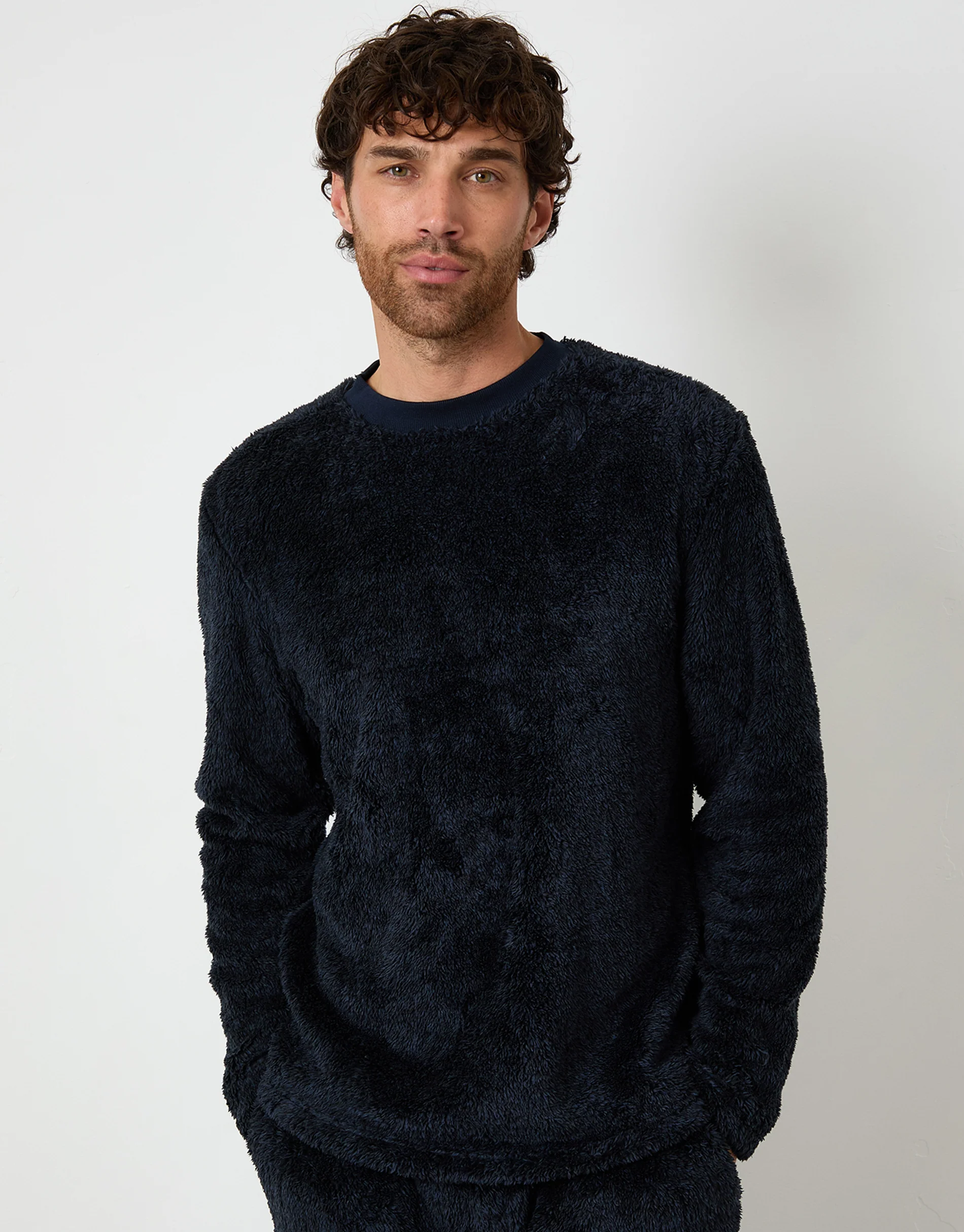 Two Tone Borg Loungewear Set in Navy - Image 3
