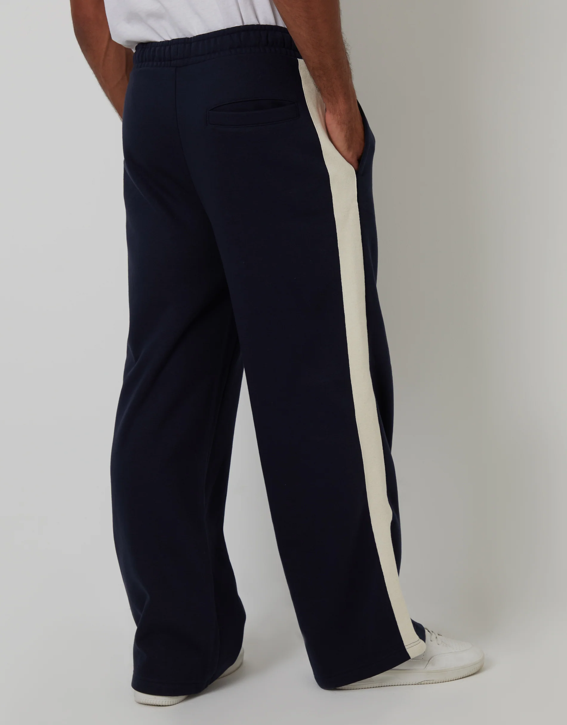 Wide Leg Side Stripe Joggers in Navy - Image 3