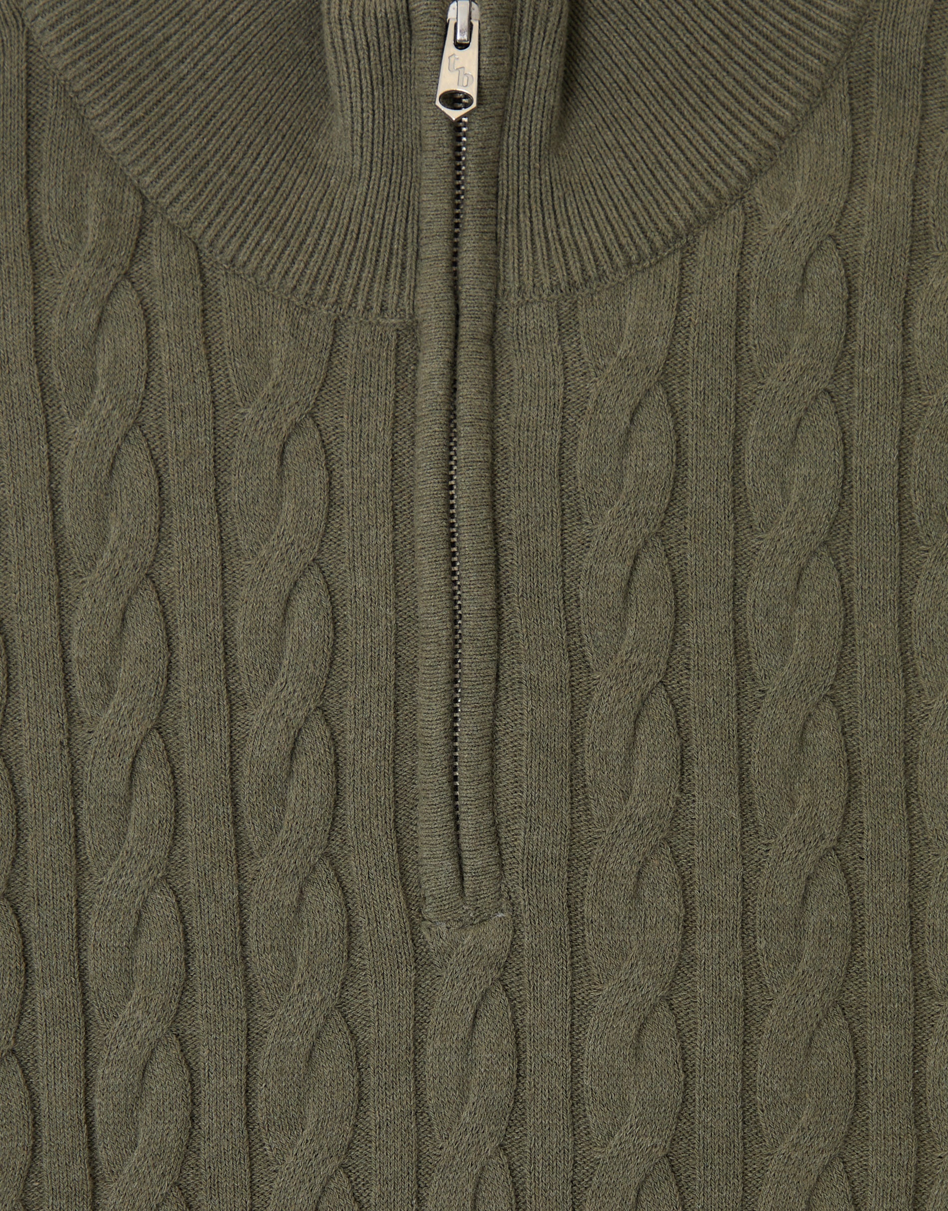 Cable Knit Quarter Zip Jumper in Olive Green - Image 5