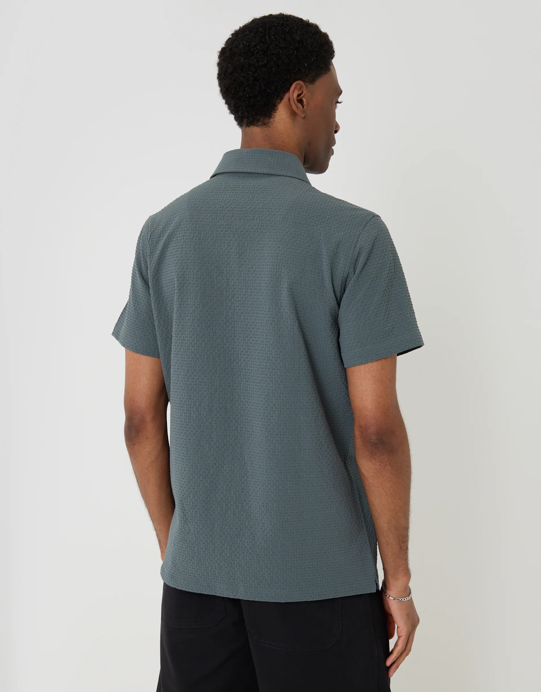 Boxy Fit  Textured Short Sleeve Shirt in Petrol Blue - Image 2
