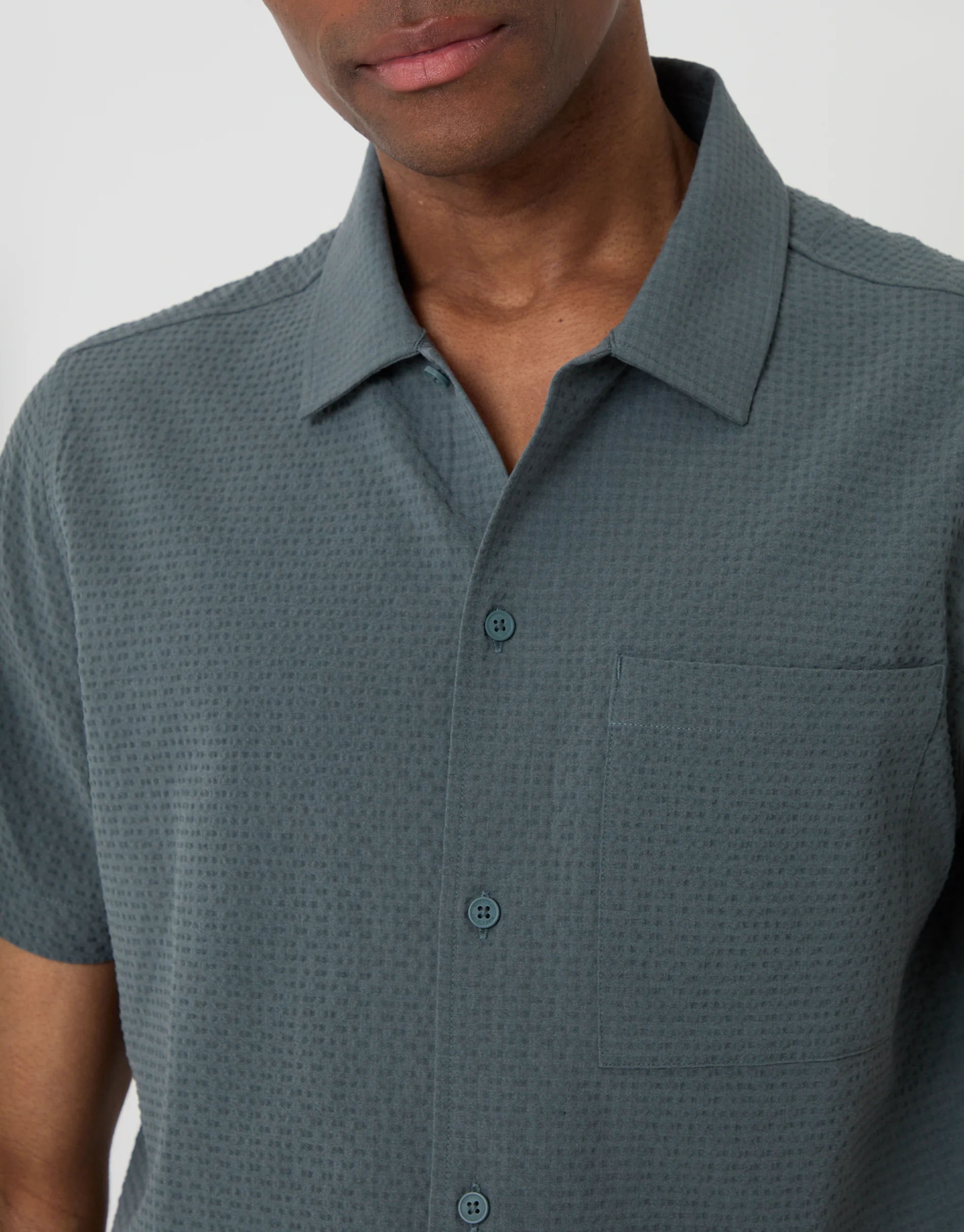 Boxy Fit  Textured Short Sleeve Shirt in Petrol Blue - Image 4