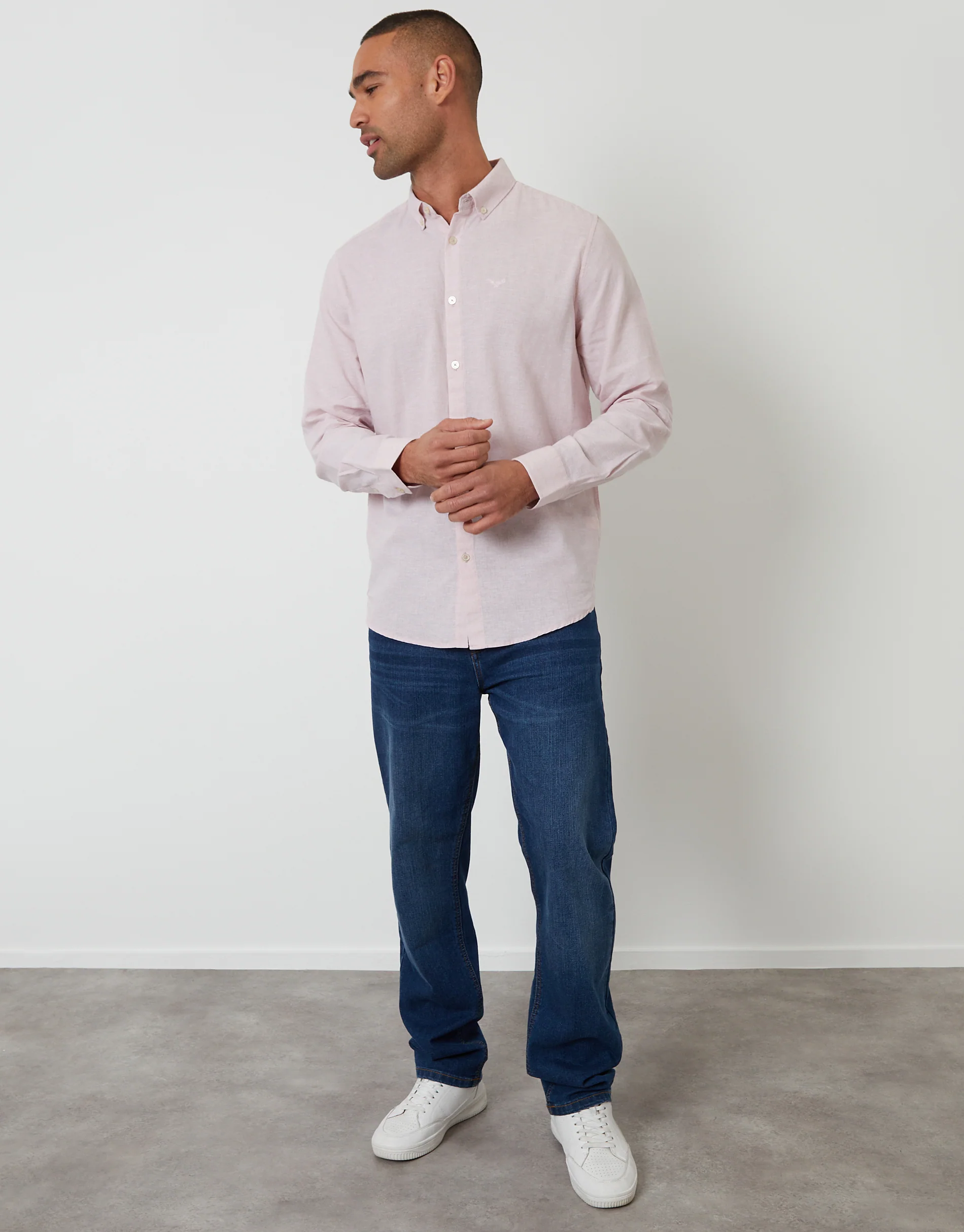 Long Sleeve Linen Blend Shirt in Pink - Image 3