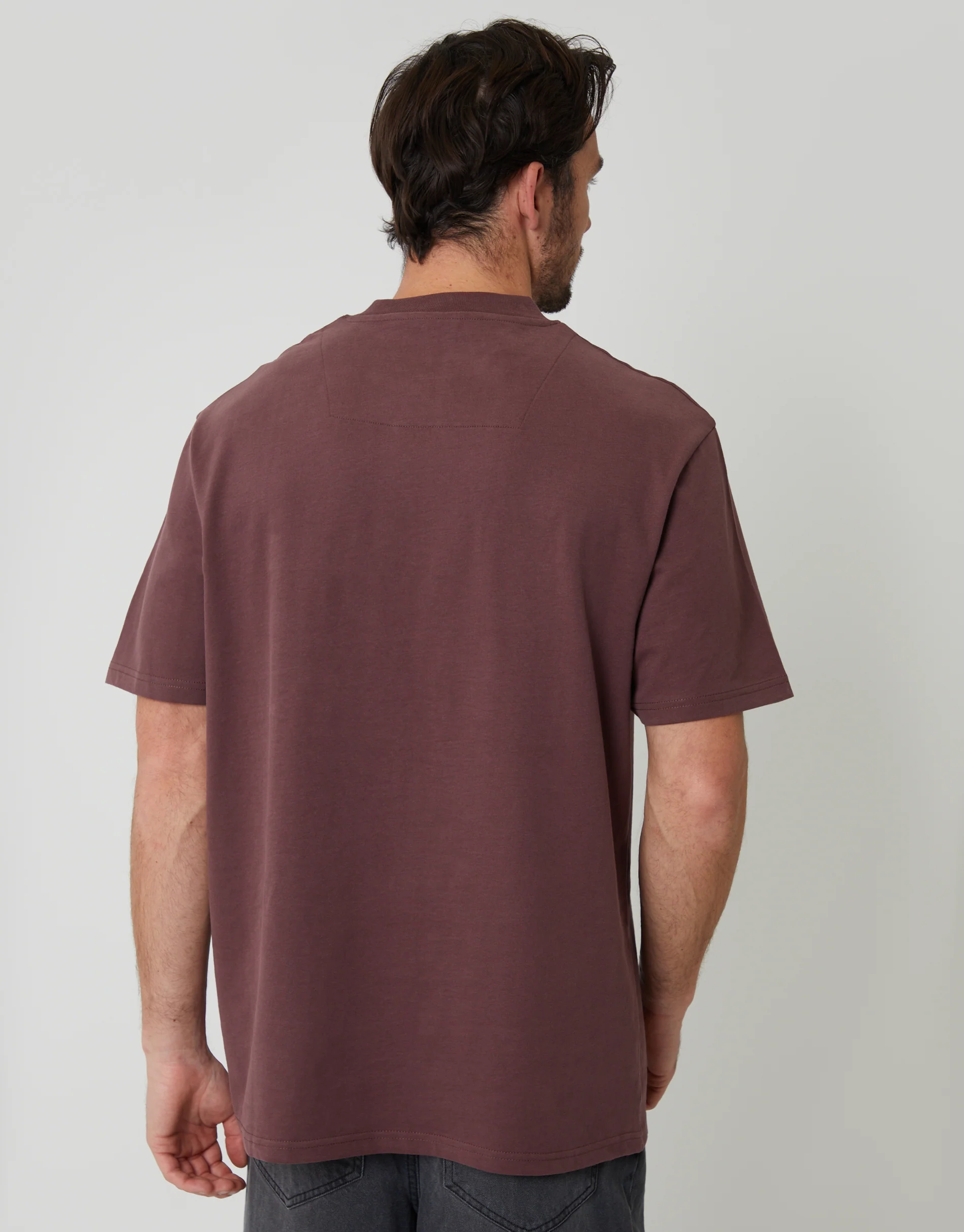Relaxed Fit Peached Cotton T-Shirt in Plum - Image 2
