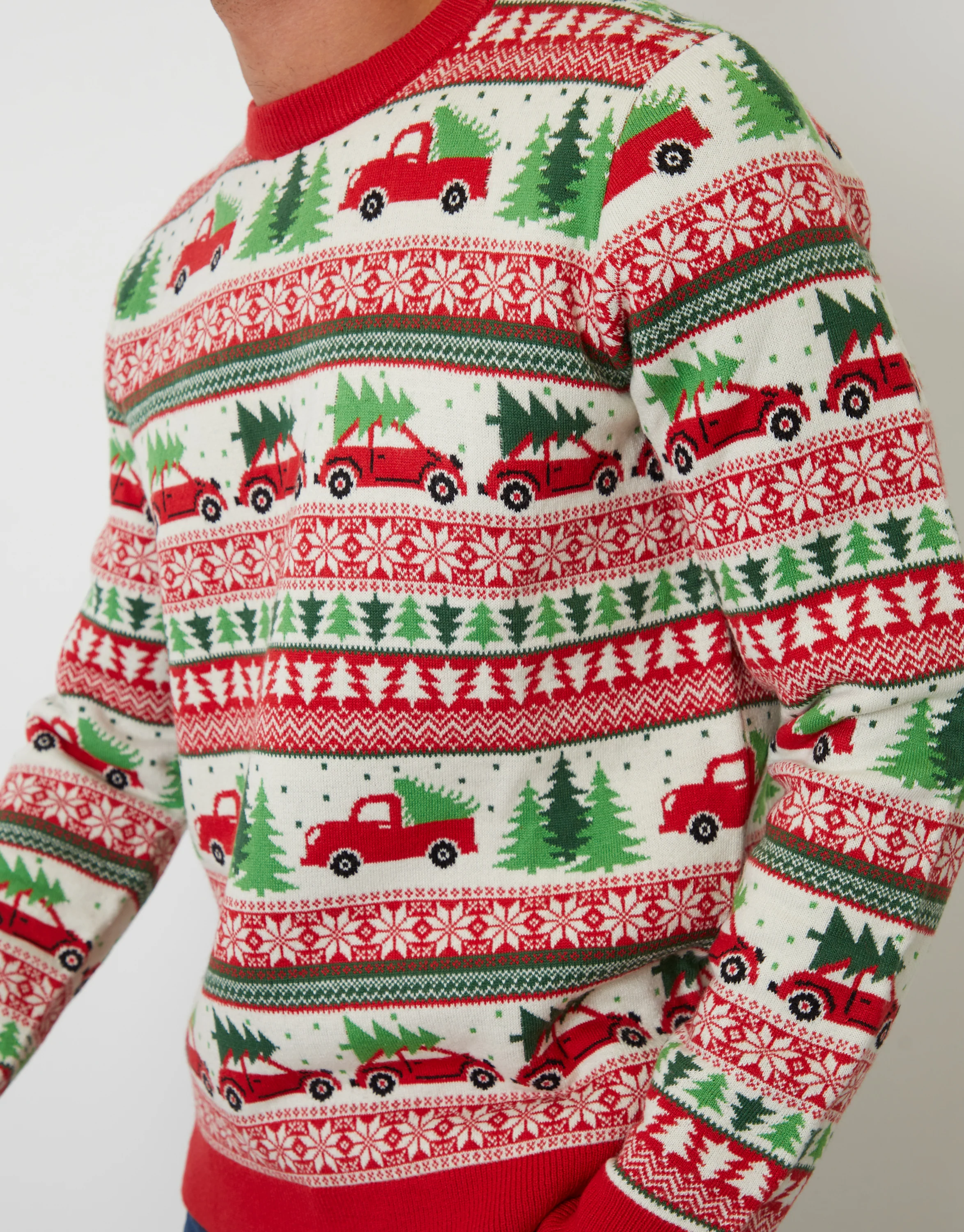 Christmas Car Fairisle Knitted Crew Neck Jumper in Red - Image 5
